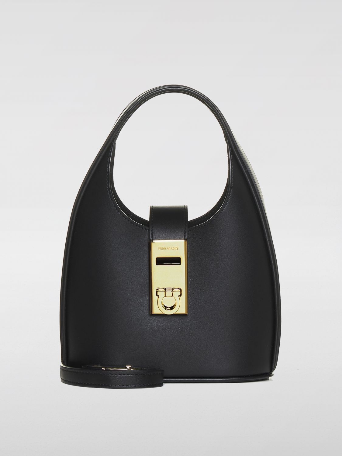 Ferragamo Black Leather Medium Hobo Handbag