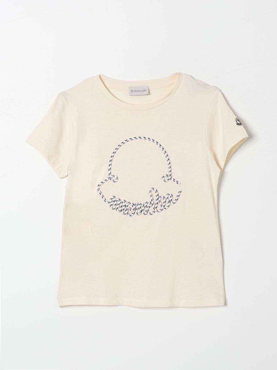 Moncler Girl's Cord Appliqué Logo Short-sleeve T-shirt In Cream