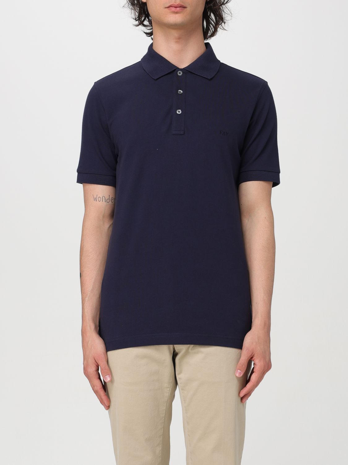 Fay Men Short-sleeved Cotton Polo Shirt In Blue