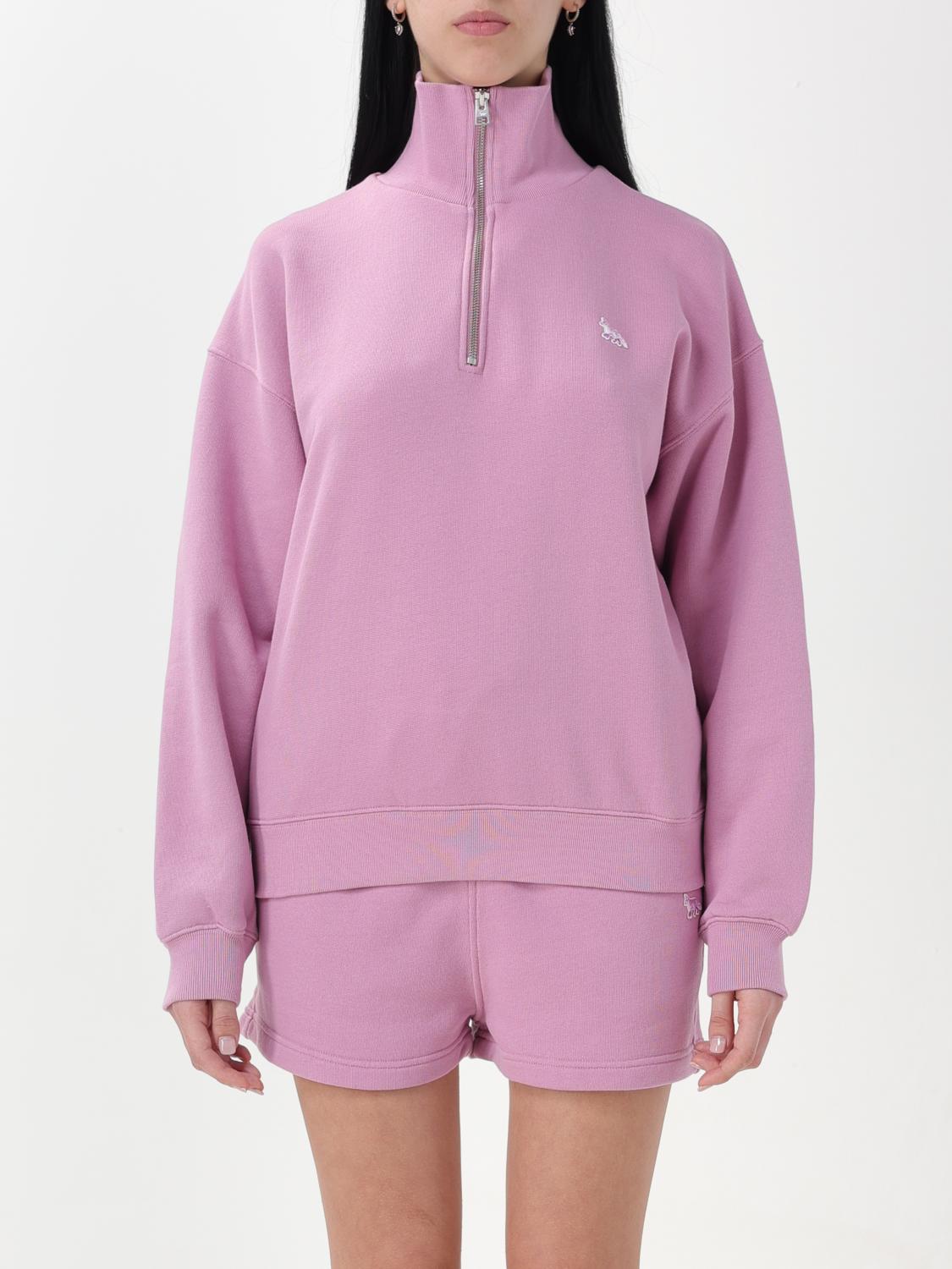 Maison Kitsuné Fox-appliqué Half-zip Sweatshirt In 粉色