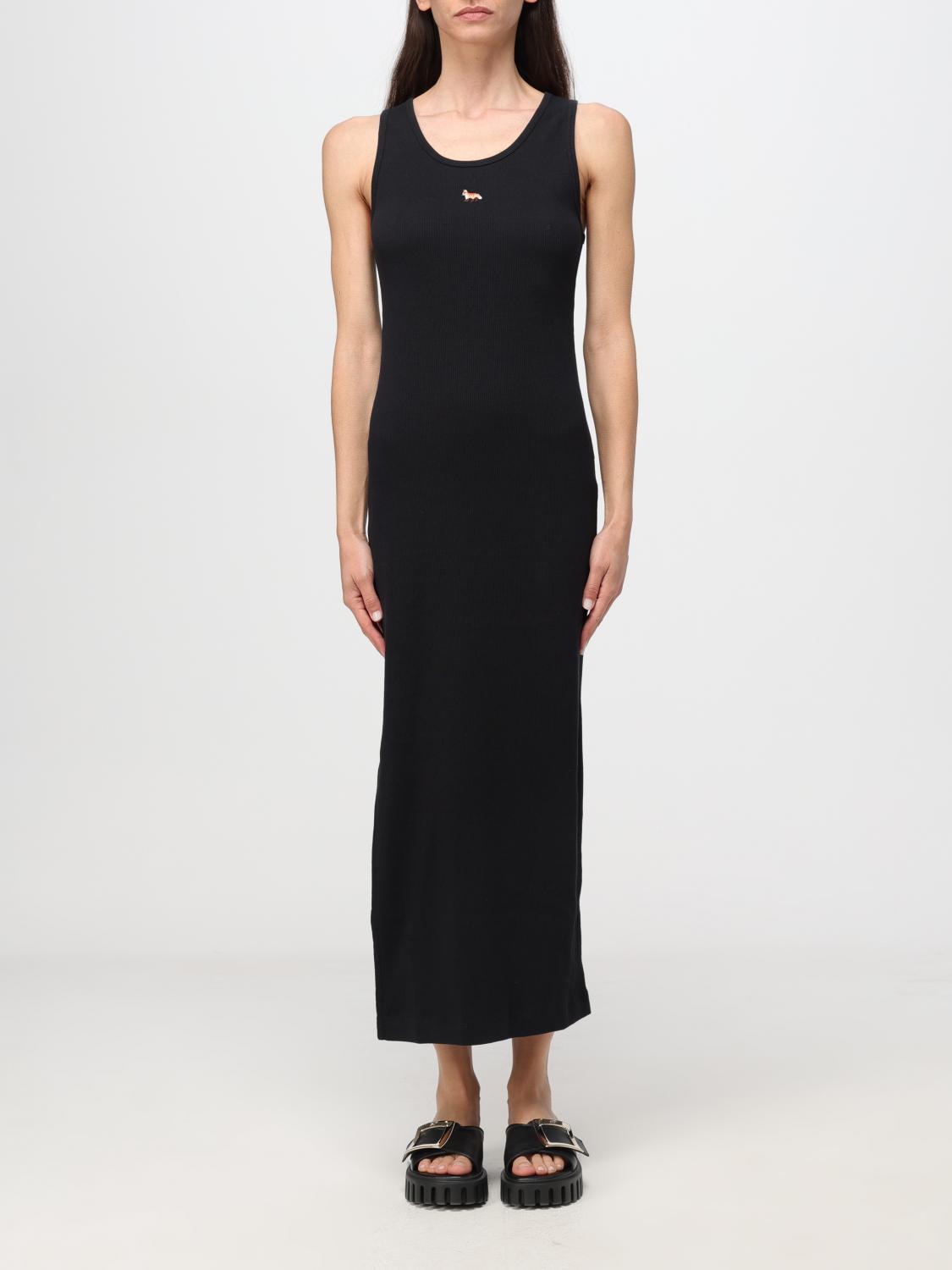 Maison Kitsuné Black Baby Fox Ribbed Tank Midi Dress In Schwarz