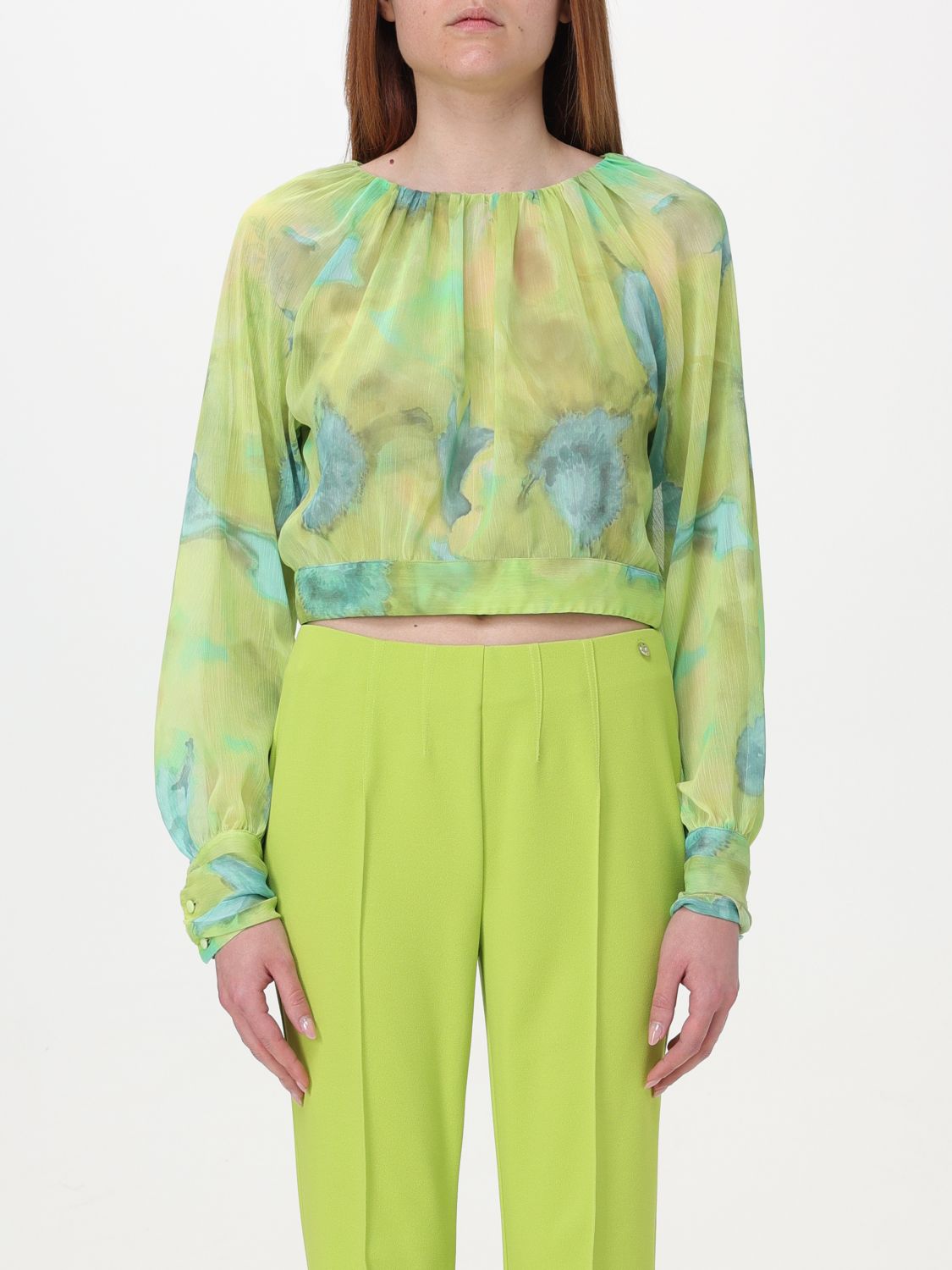 Liu •jo Watercolour-effect Cropped Blouse In 绿色