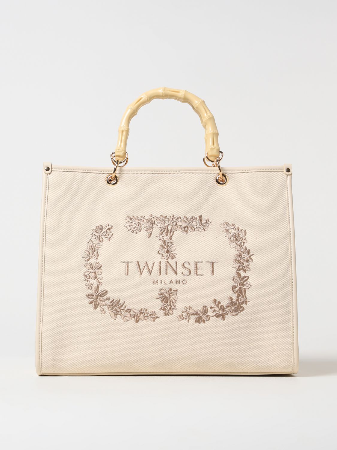 Shop Twinset Tote Bags  Woman Color Yellow Cream In 奶油黄