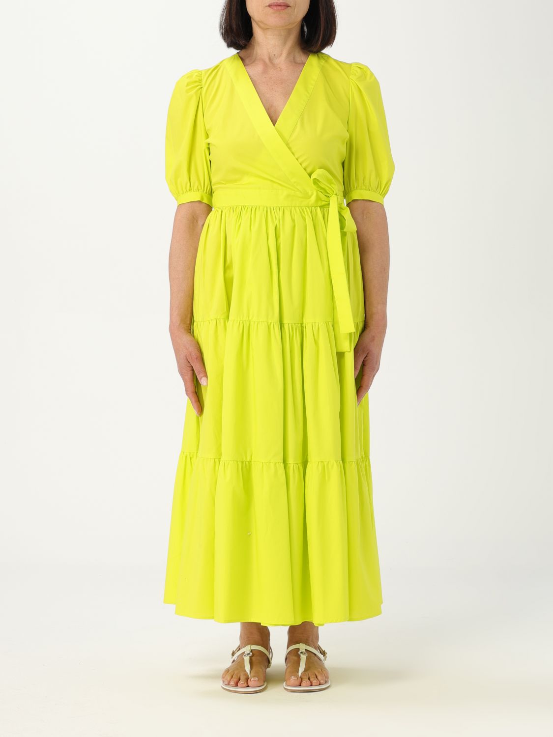 Twinset Poplin Midi Dress In Yellow