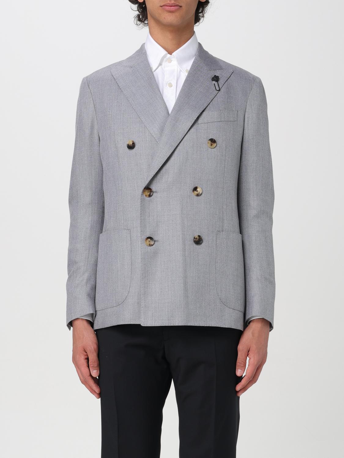 Lardini Double-breasted Jacket In Grey Wool And Silk In 黑色
