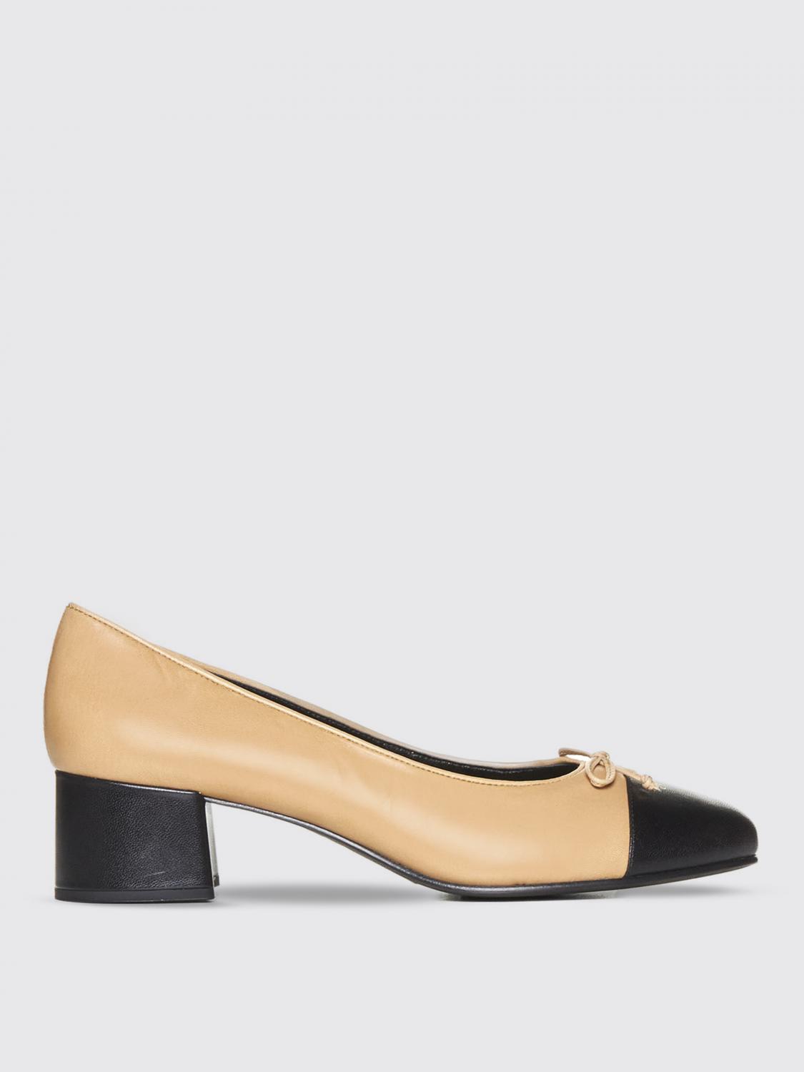 Tory Burch Beige And Black Ballet Flats With Bow Detail And Bi-color Toe In Smooth Leather Woman In Beige