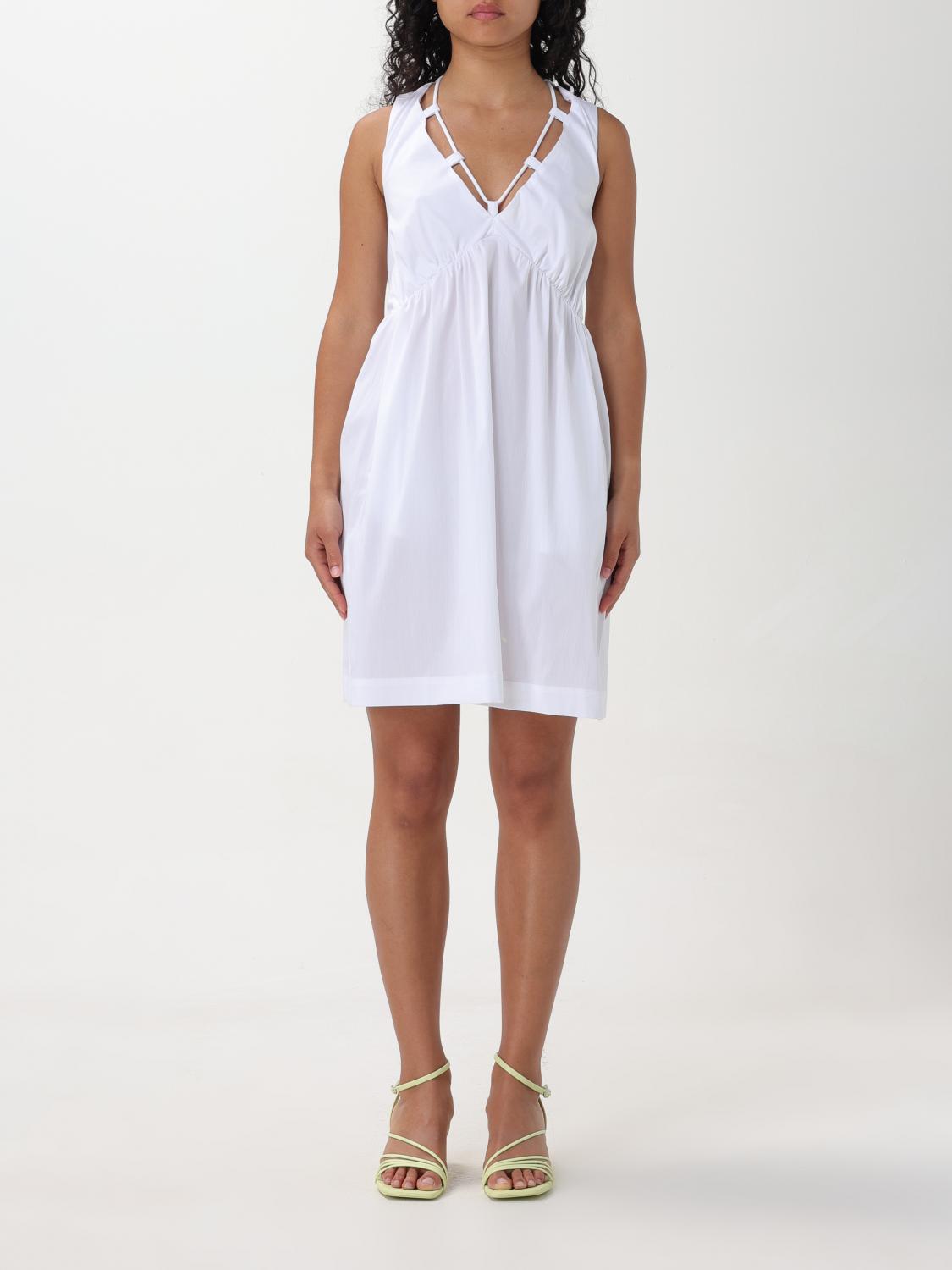 Pinko Gathered Sleeveless Mini Dress In White