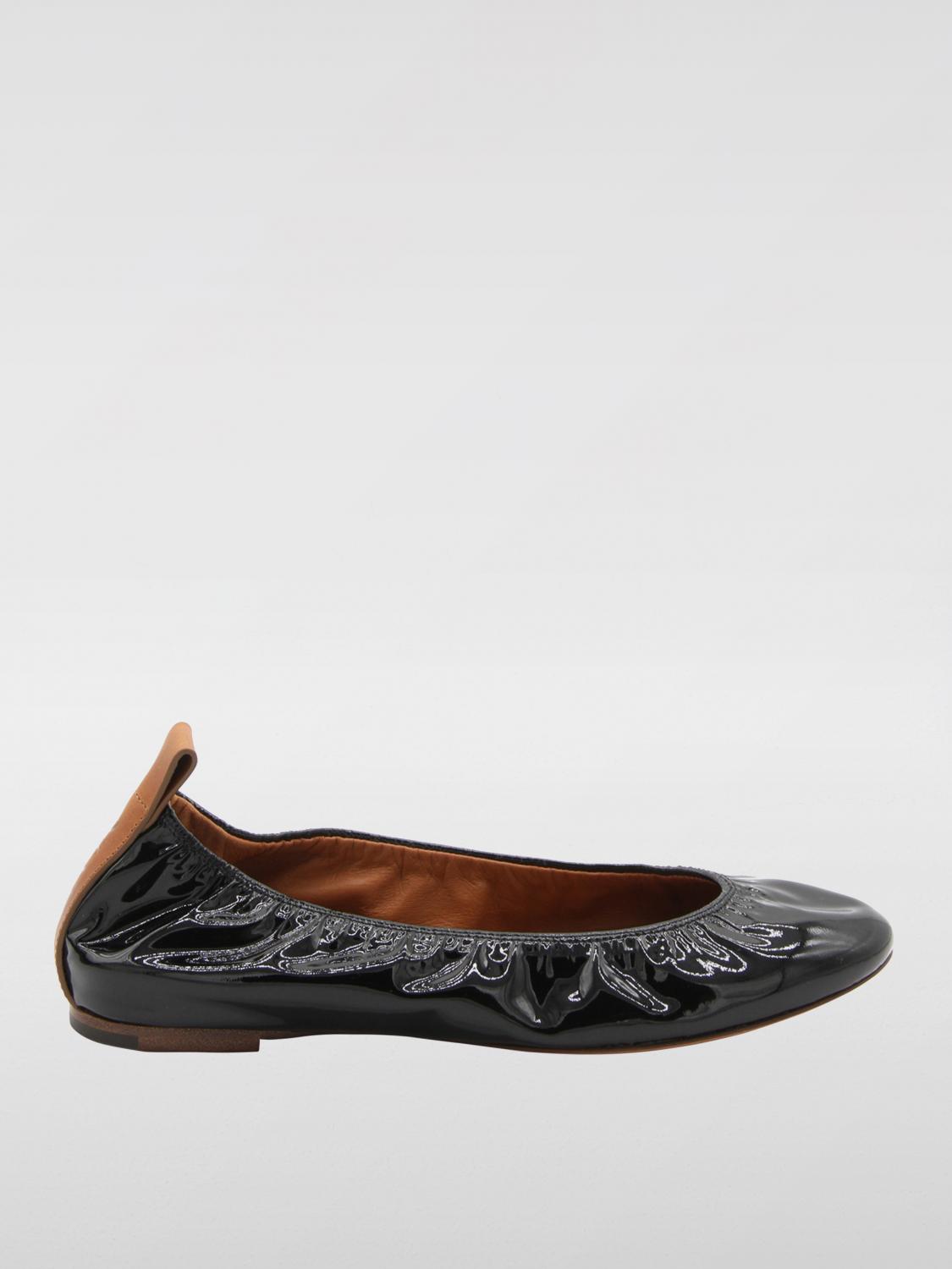 Lanvin Black Leather Ballerina Flats In Black