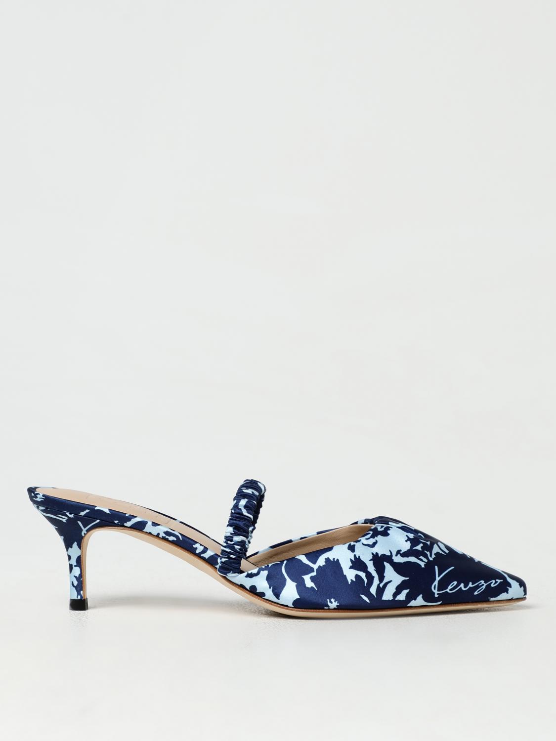 Kenzo Signature Flower Camo Print Kitten Heel Mules In Blue