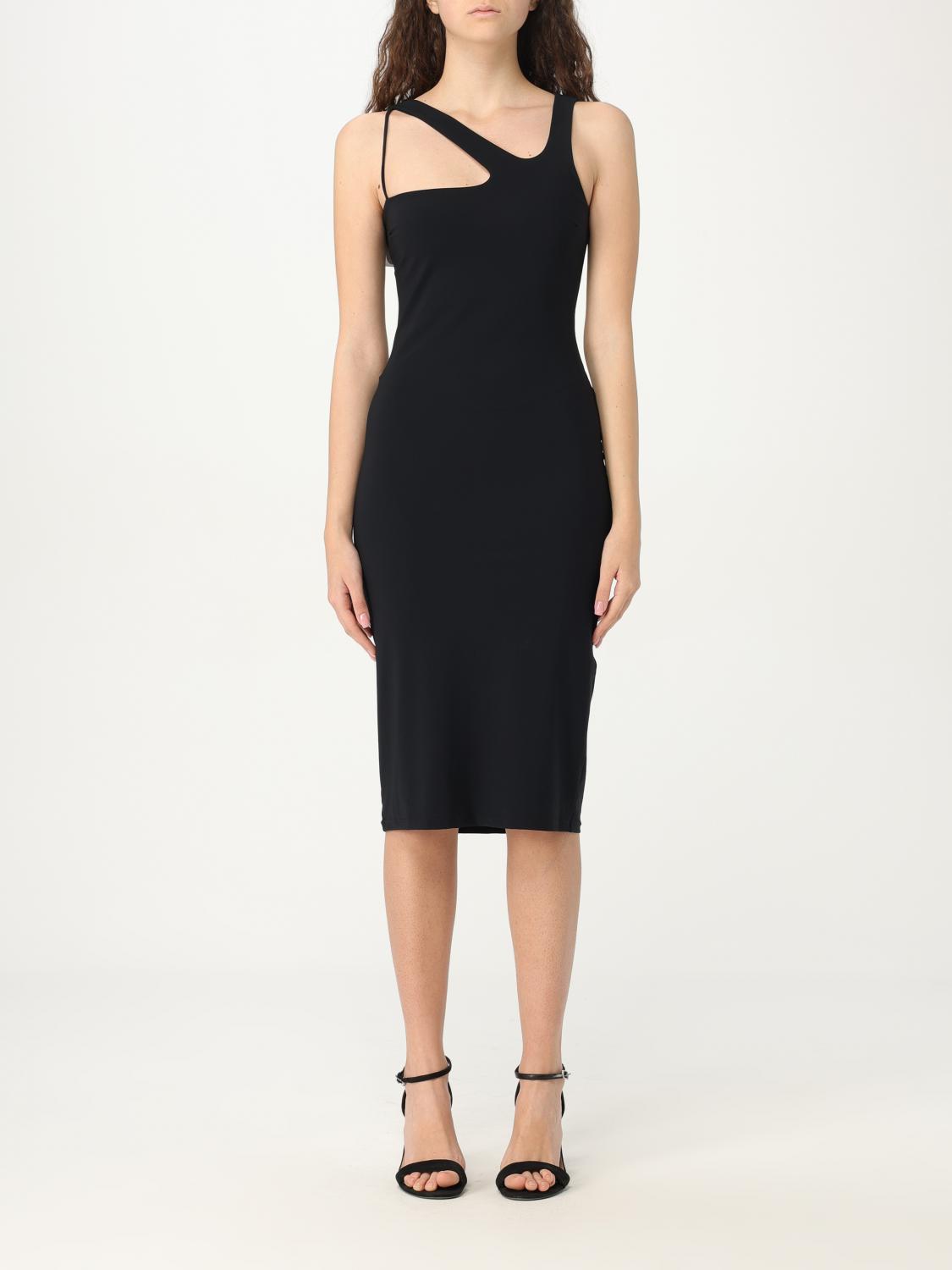 Patrizia Pepe Asymmetric-neck Midi Dress In Black