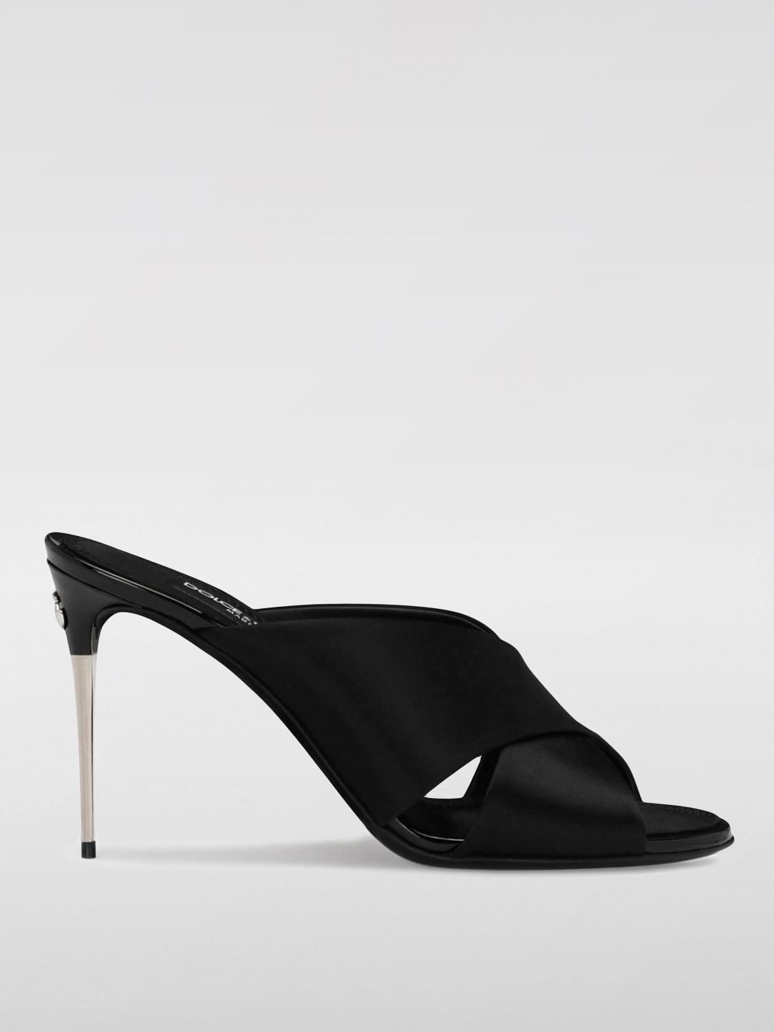 Dolce & Gabbana Satin Sandals With Back Monogram In Black