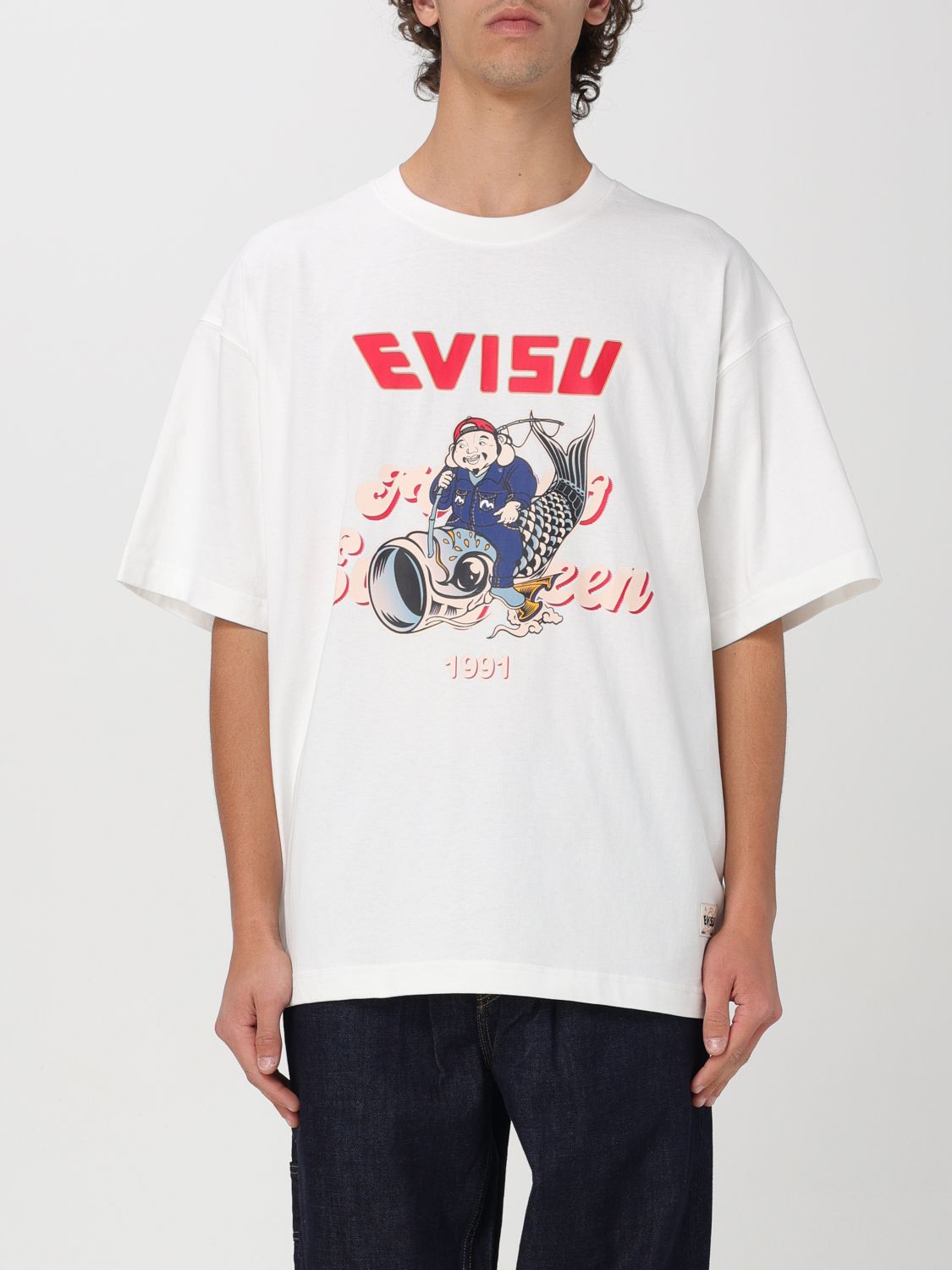 Shop Evisu T-shirt  Men Color Beige
