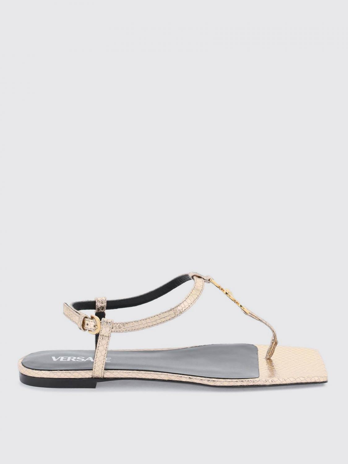 Shop Versace Flat Sandals  Woman Color Champagne