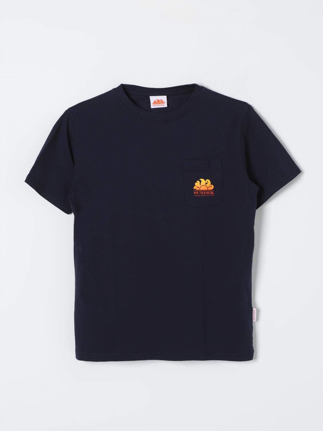 Sundek Blue T-shirt With Orange Maxi Logo In Blue