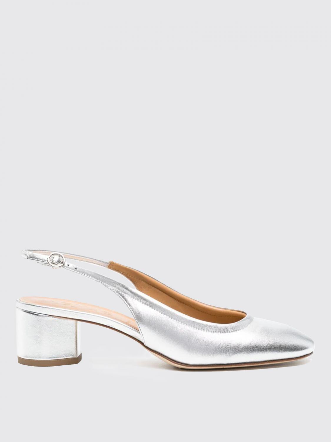 Aeyde Stuart Weitzman Round Toe Slingback Pumps In Silver