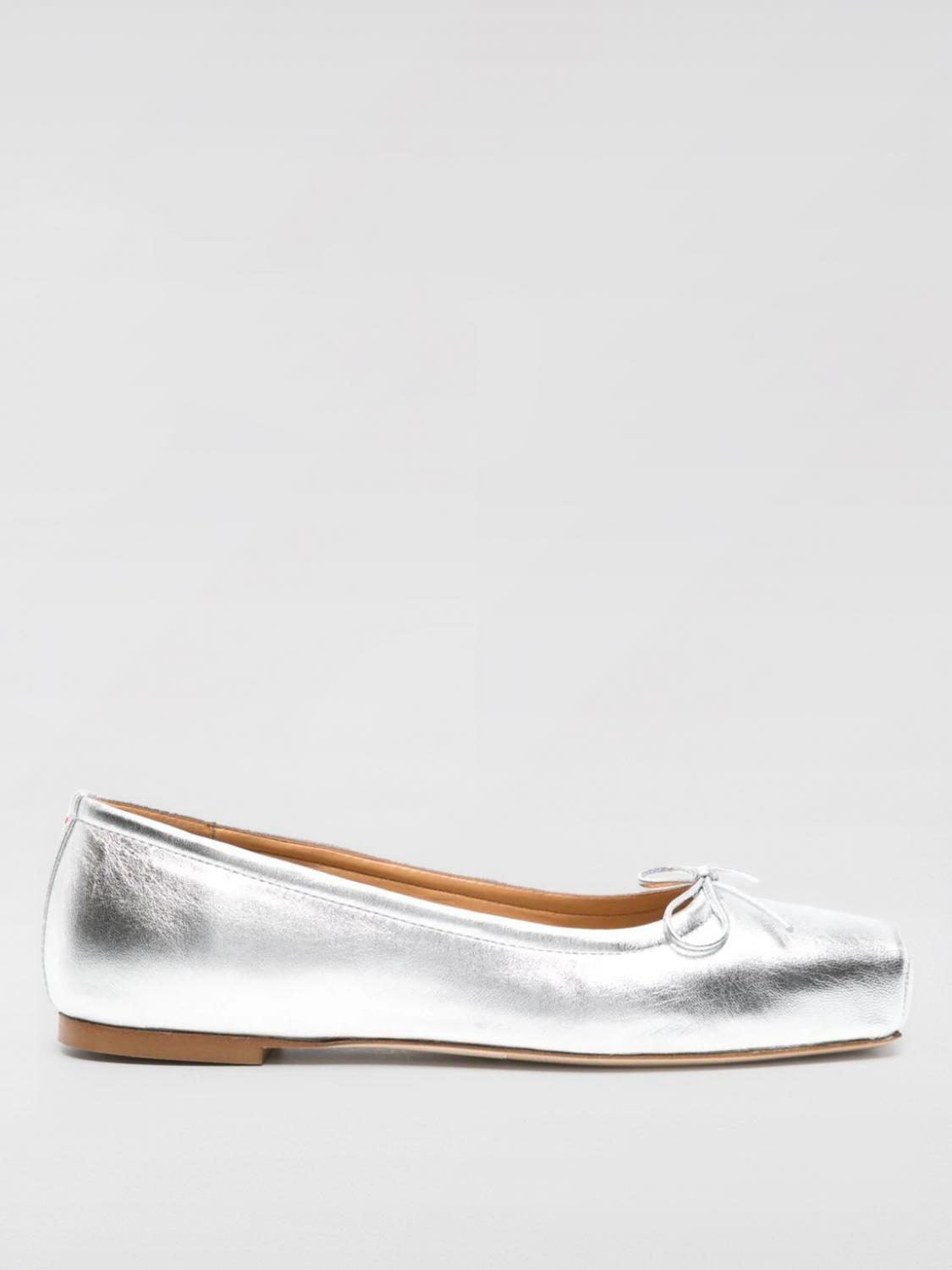 Aeyde Gabriella Laminated Nappa Leather Silver Ballerina In Silver
