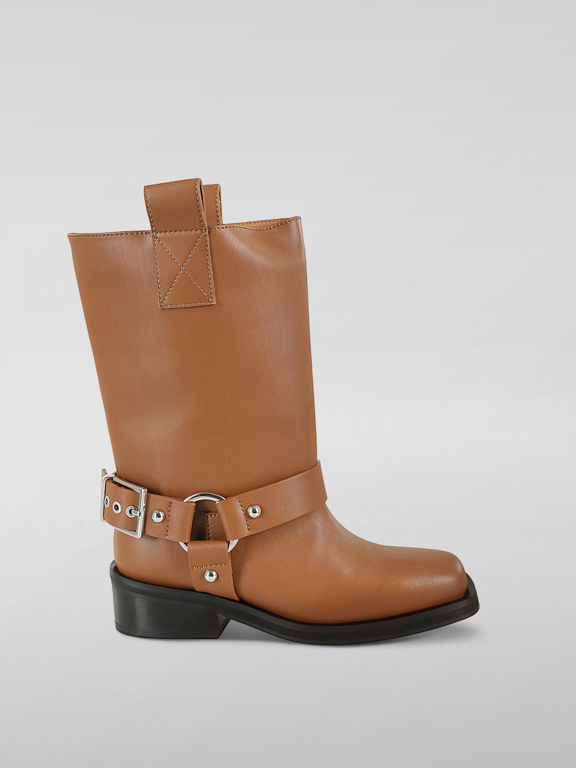 Ganni Stiefel Aus Einer Ledermischung Mit Schnalle In Brown