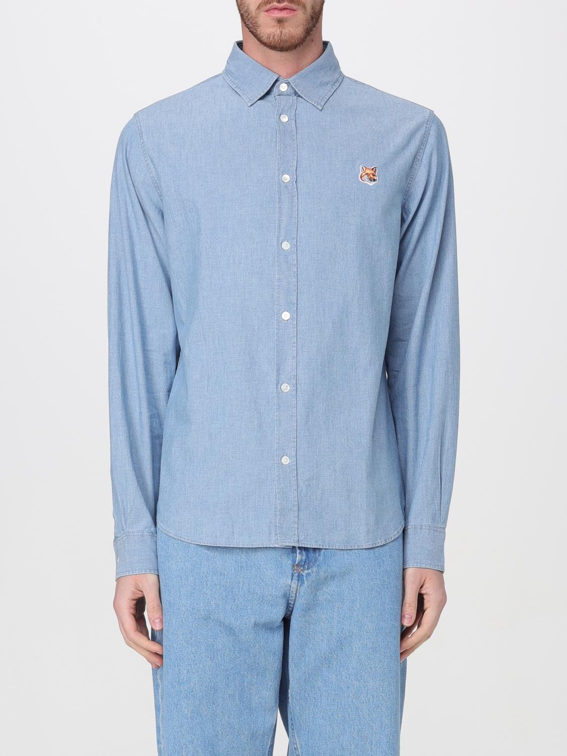 Shop Maison Kitsuné Shirt  Men Color Blue