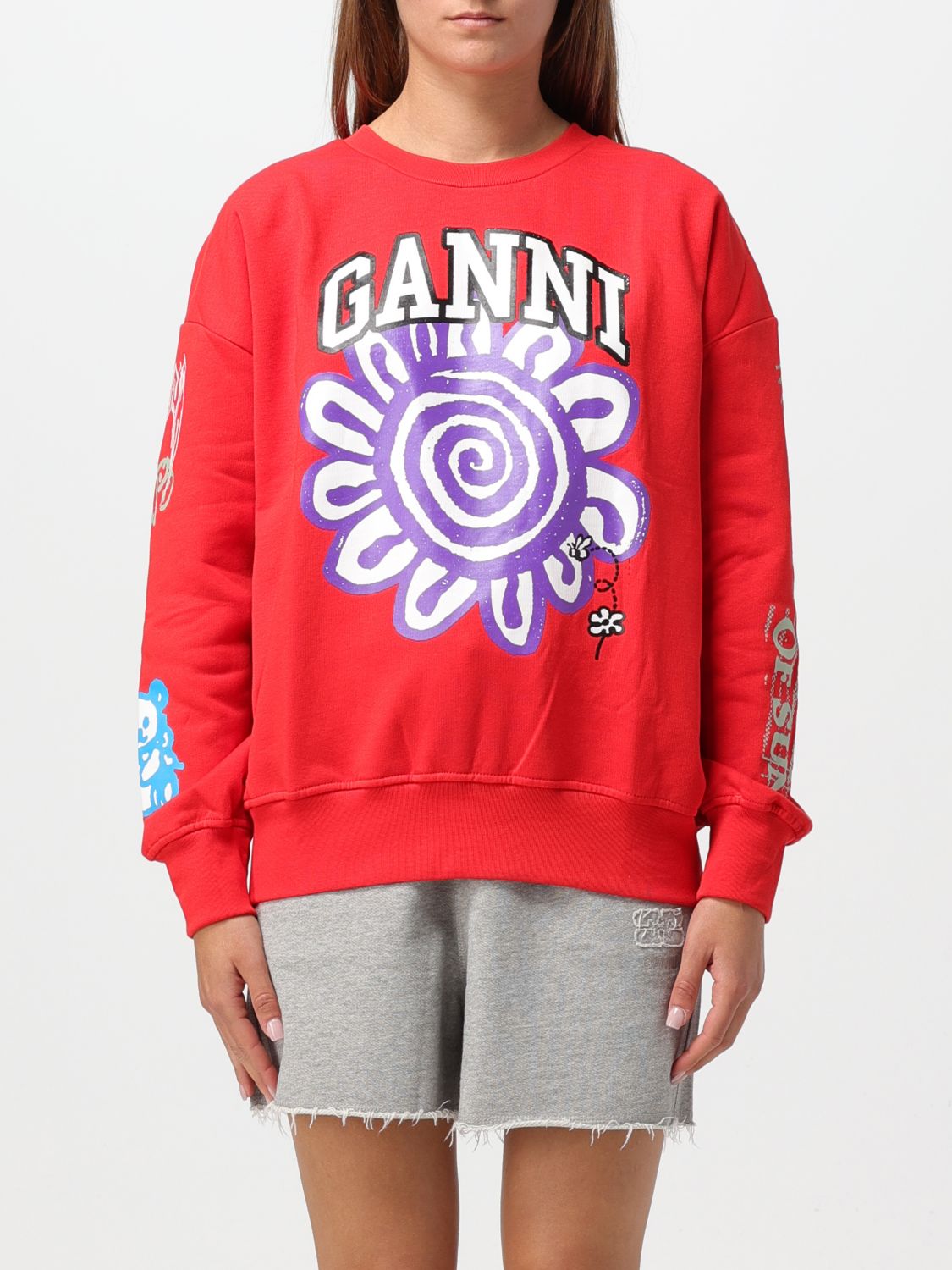 Shop Ganni Sweatshirt  Woman Color Red