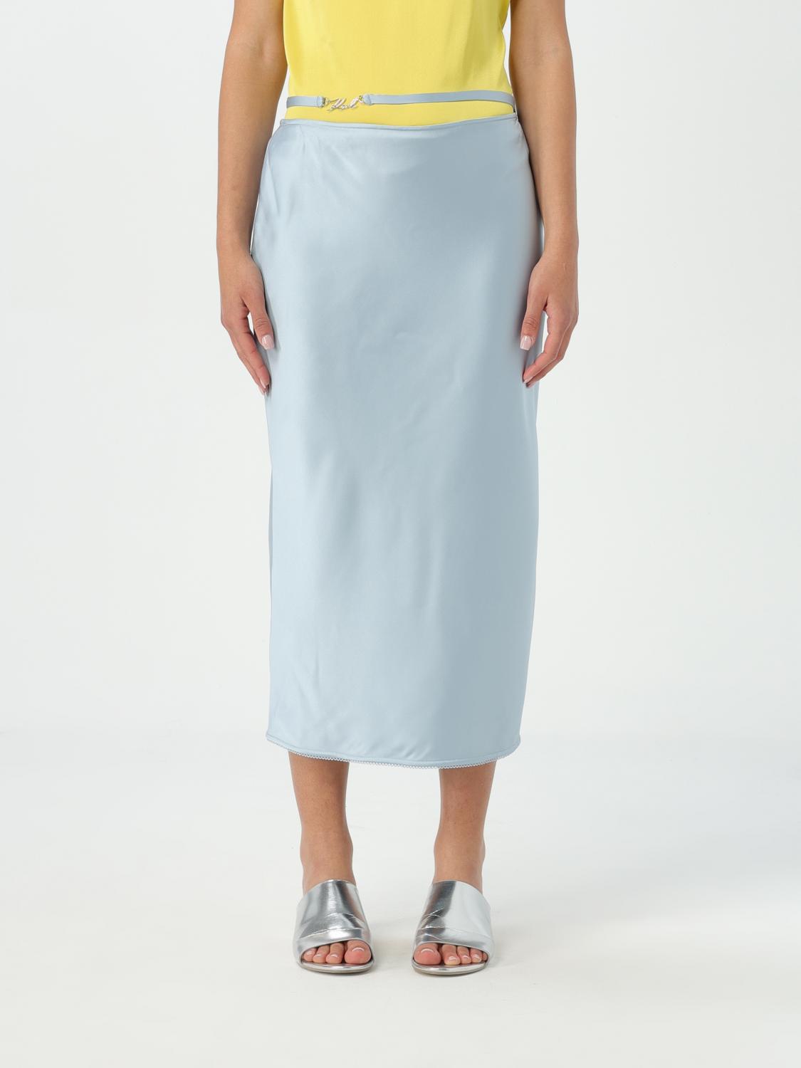 Karl Lagerfeld Karl Signature Satin Midi Skirt In Gnawed Blue