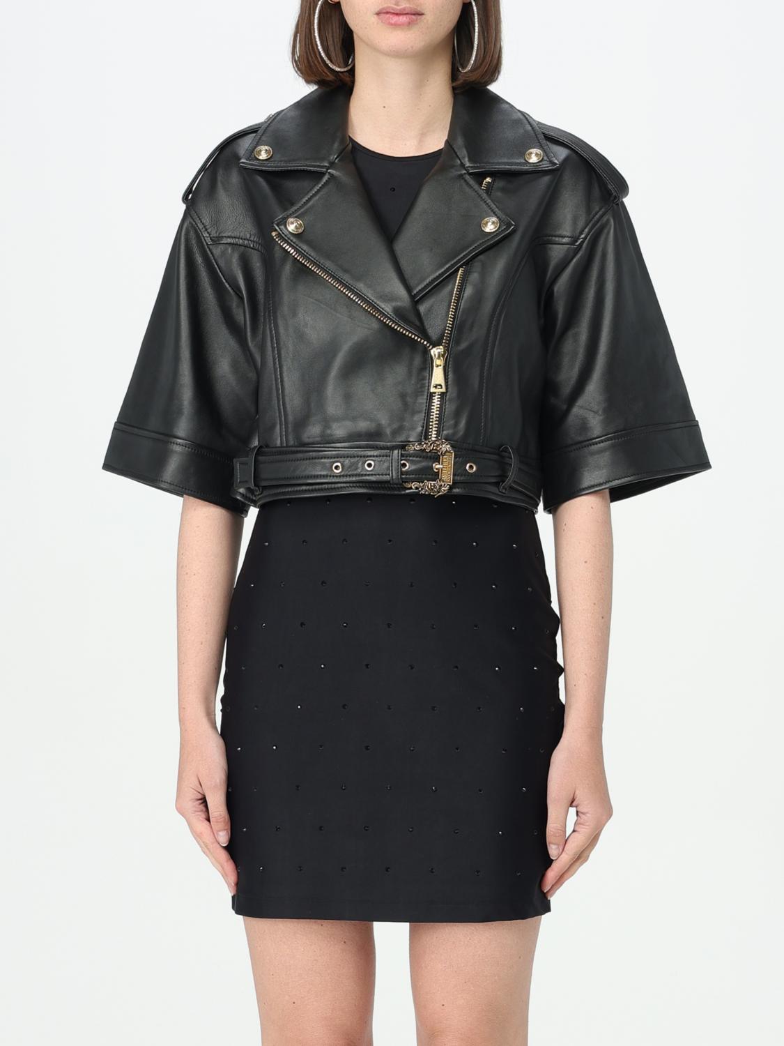 Versace Jeans Couture Short Sleeve Faux-leather Moto Jacket In Black