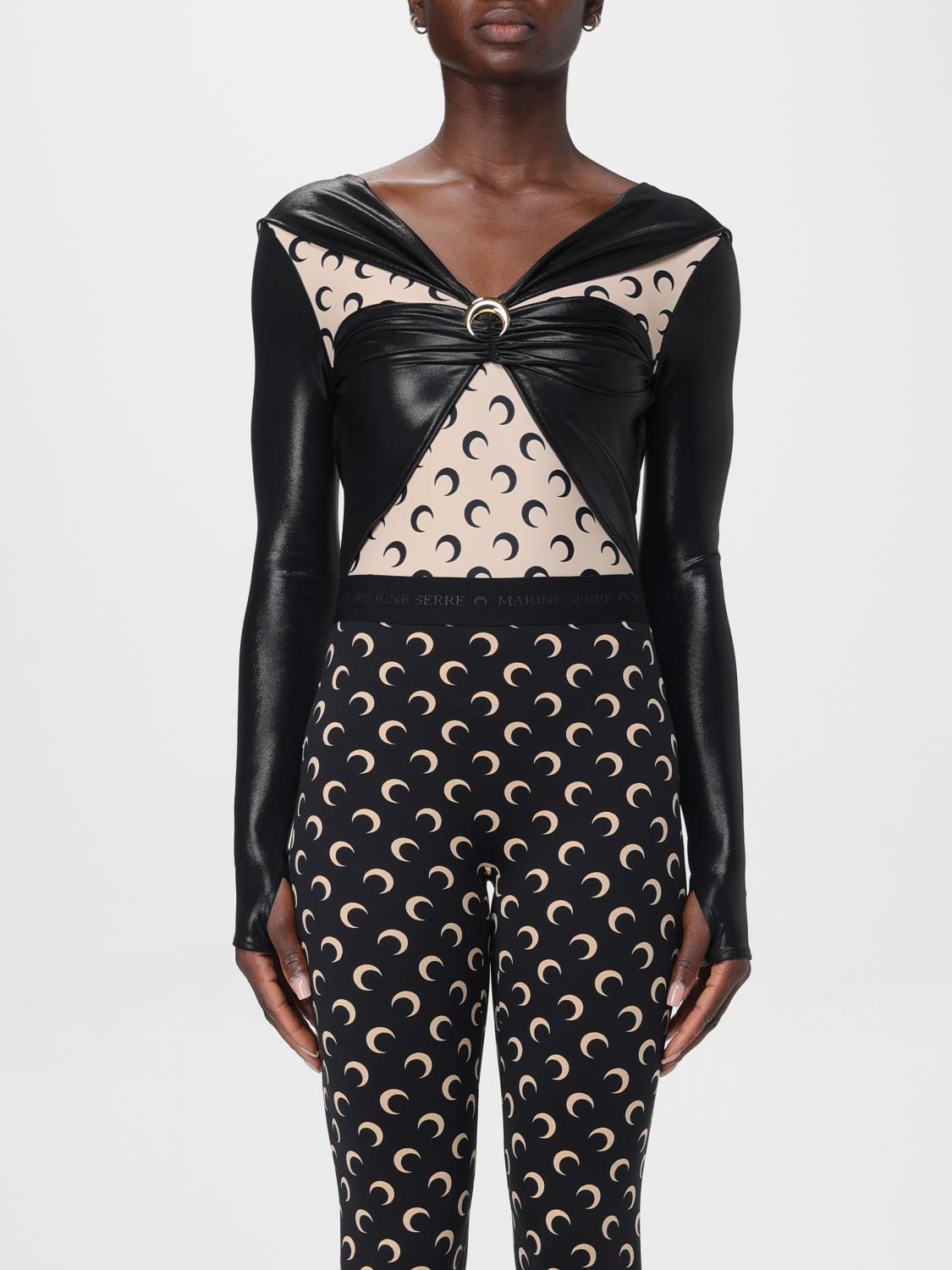 Marine Serre Draped Viscose Bodysuit With Crescent Moon Print Design For Women In Black