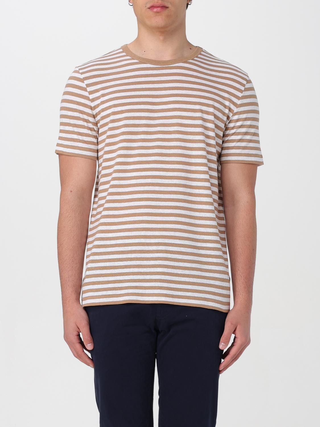 Hugo Boss Striped Crew Neck T-shirt In Beige