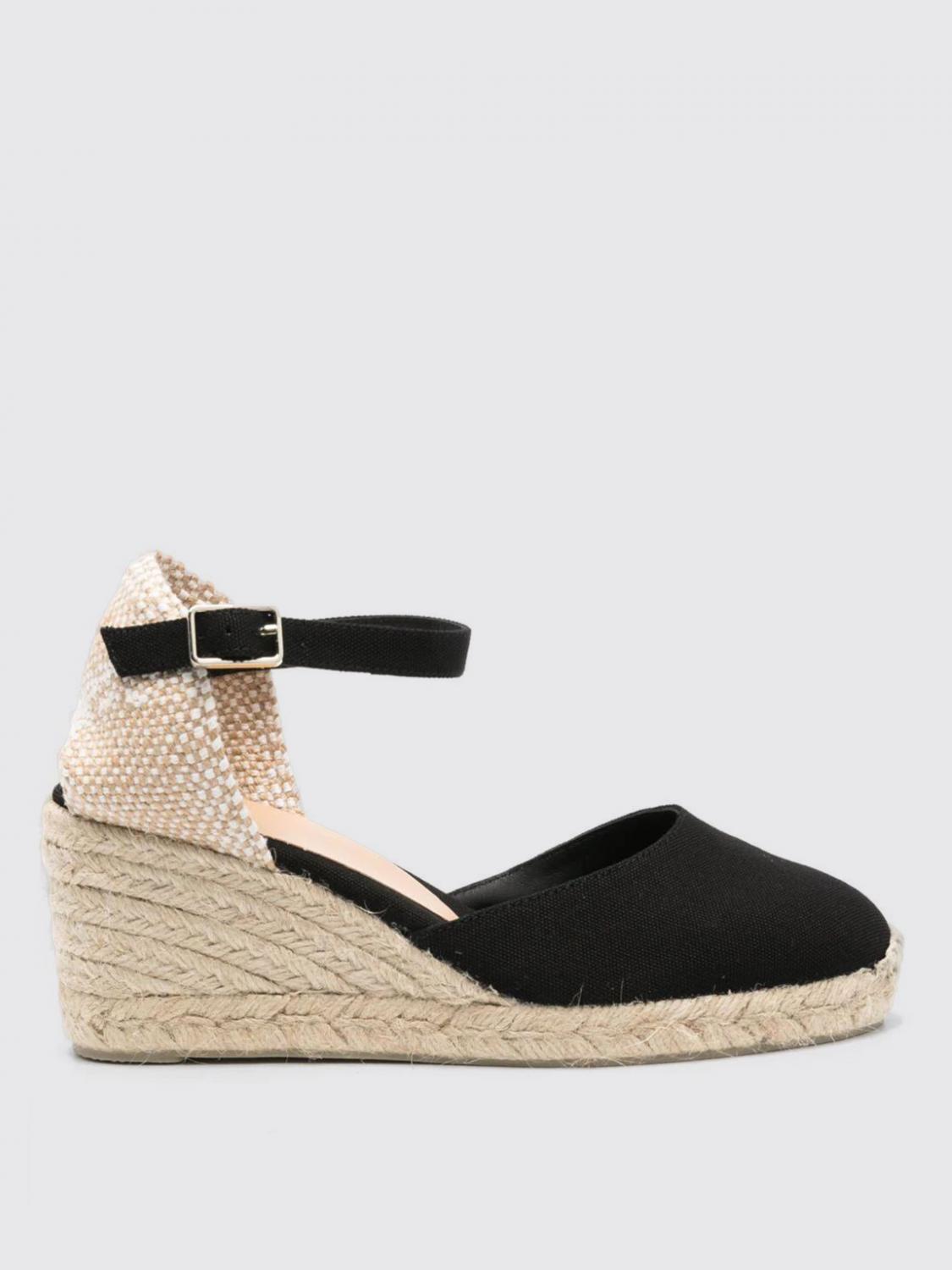 Castaã±er Carina Espadrilles Wedge Sandal With Ankle Laces In 黑色