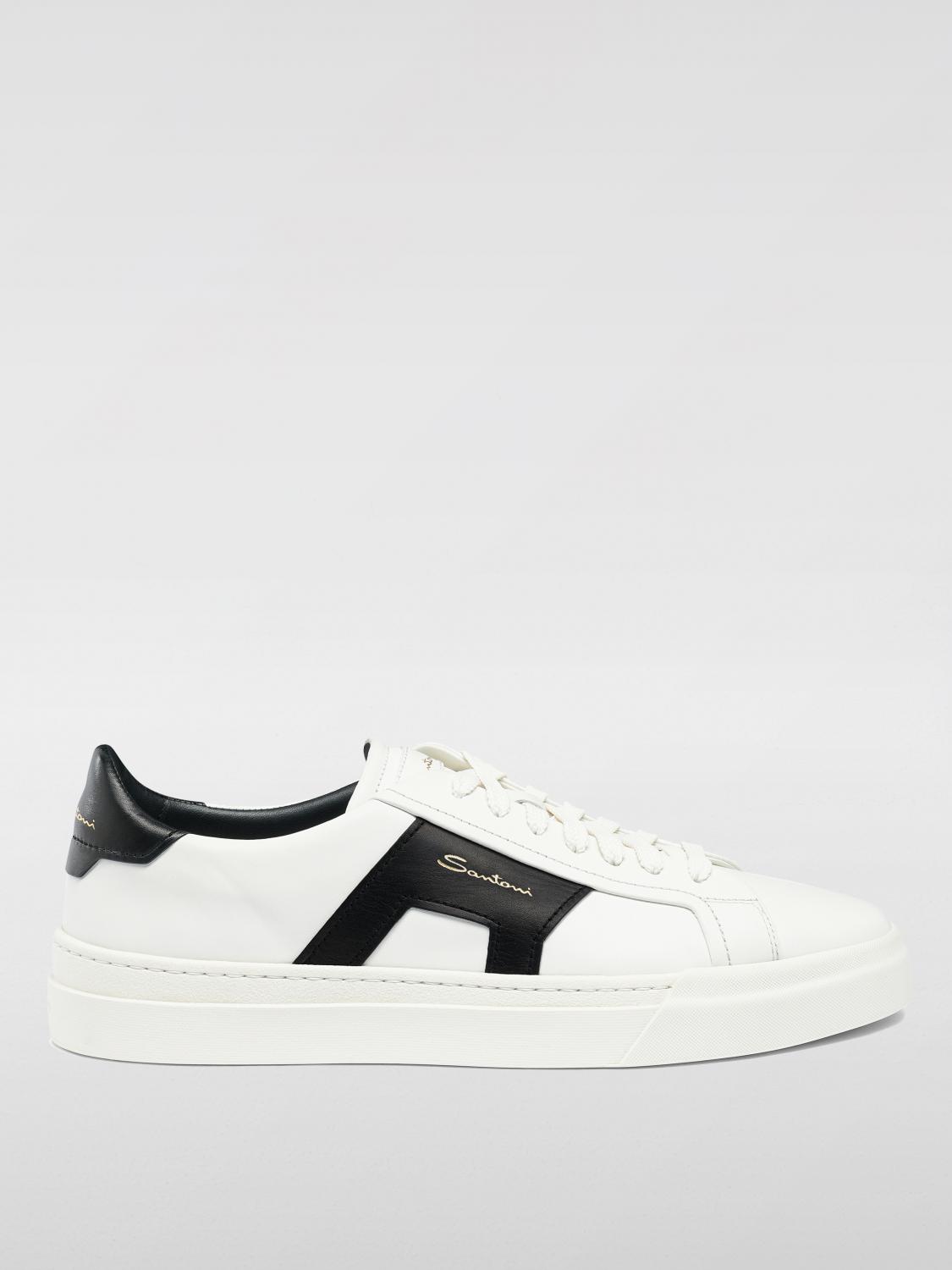 Santoni Men's Double Buckle Leather Low-top Sneakers In 白色
