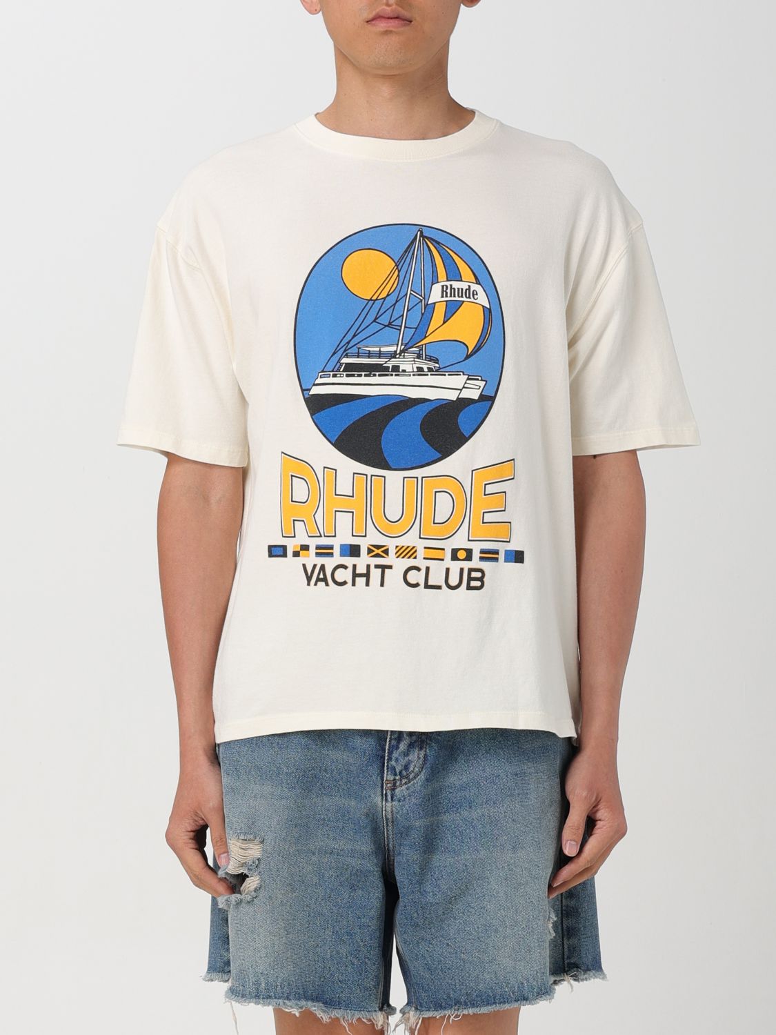 Shop Rhude T-shirt  Men Color White