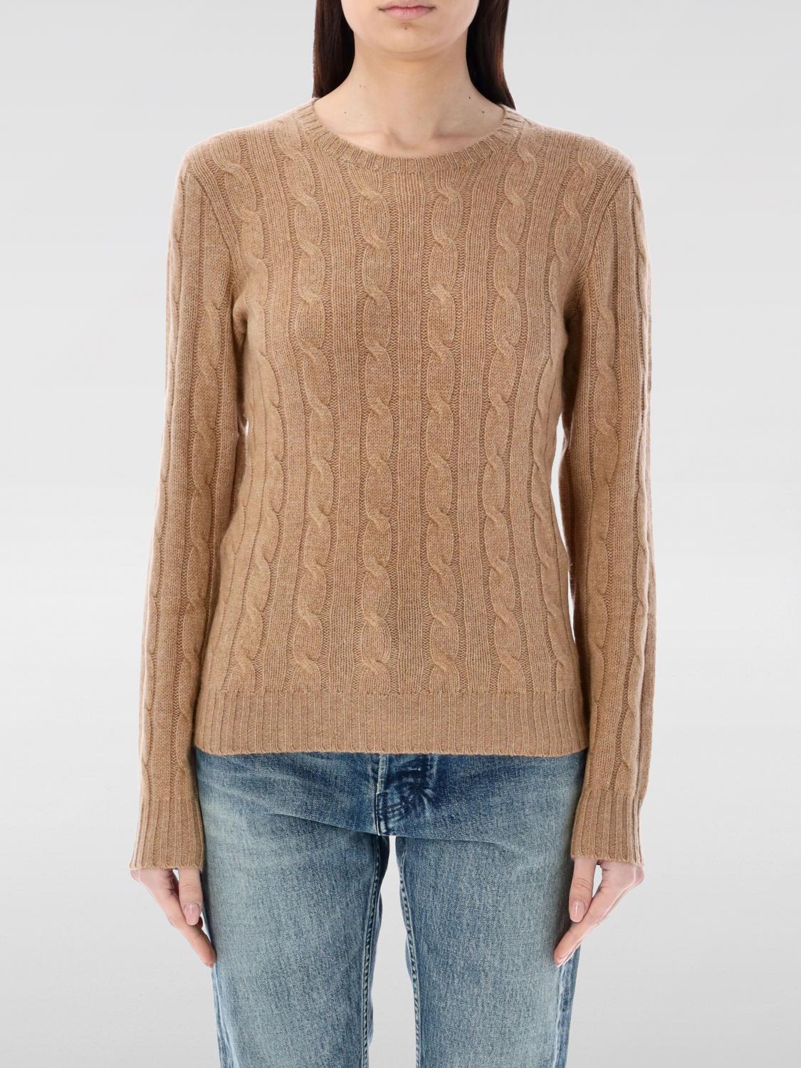Polo Ralph Lauren Oversize V Neck Sweater With Braids In 棕色
