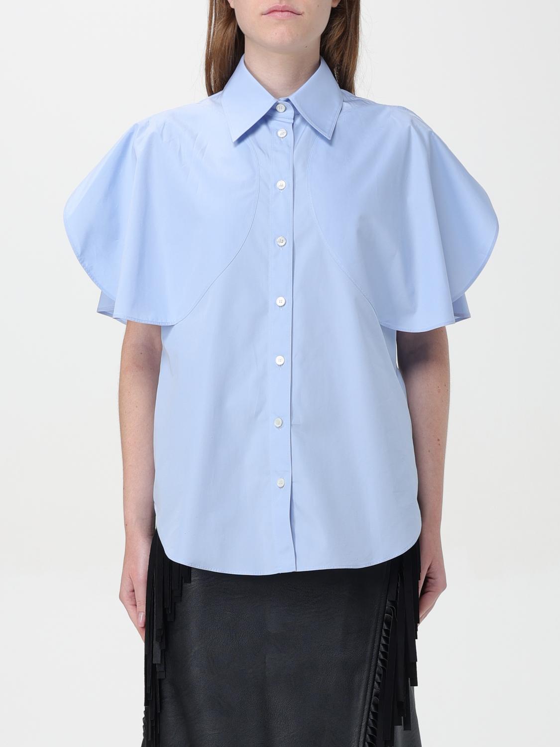 Stella Mccartney Flared Short Sleeve Cotton Shirt In Hellblau