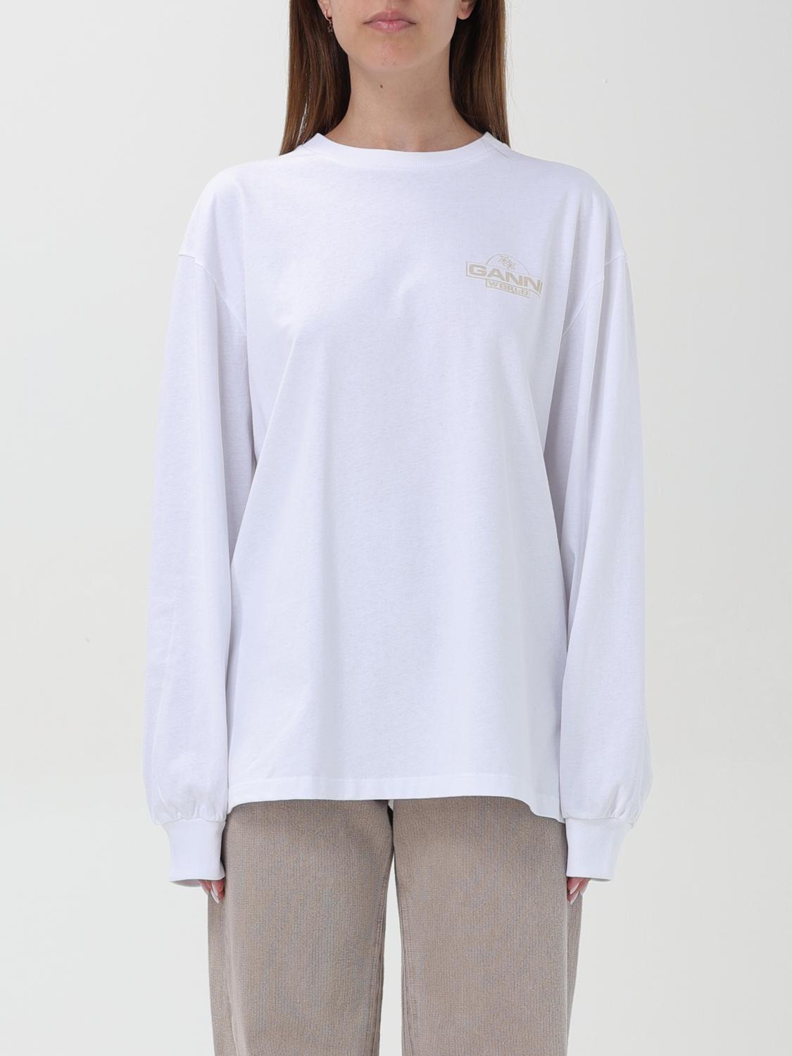 Ganni Future Heavy Jersey Palm Long Sleeve Tee Bright White In Weiss