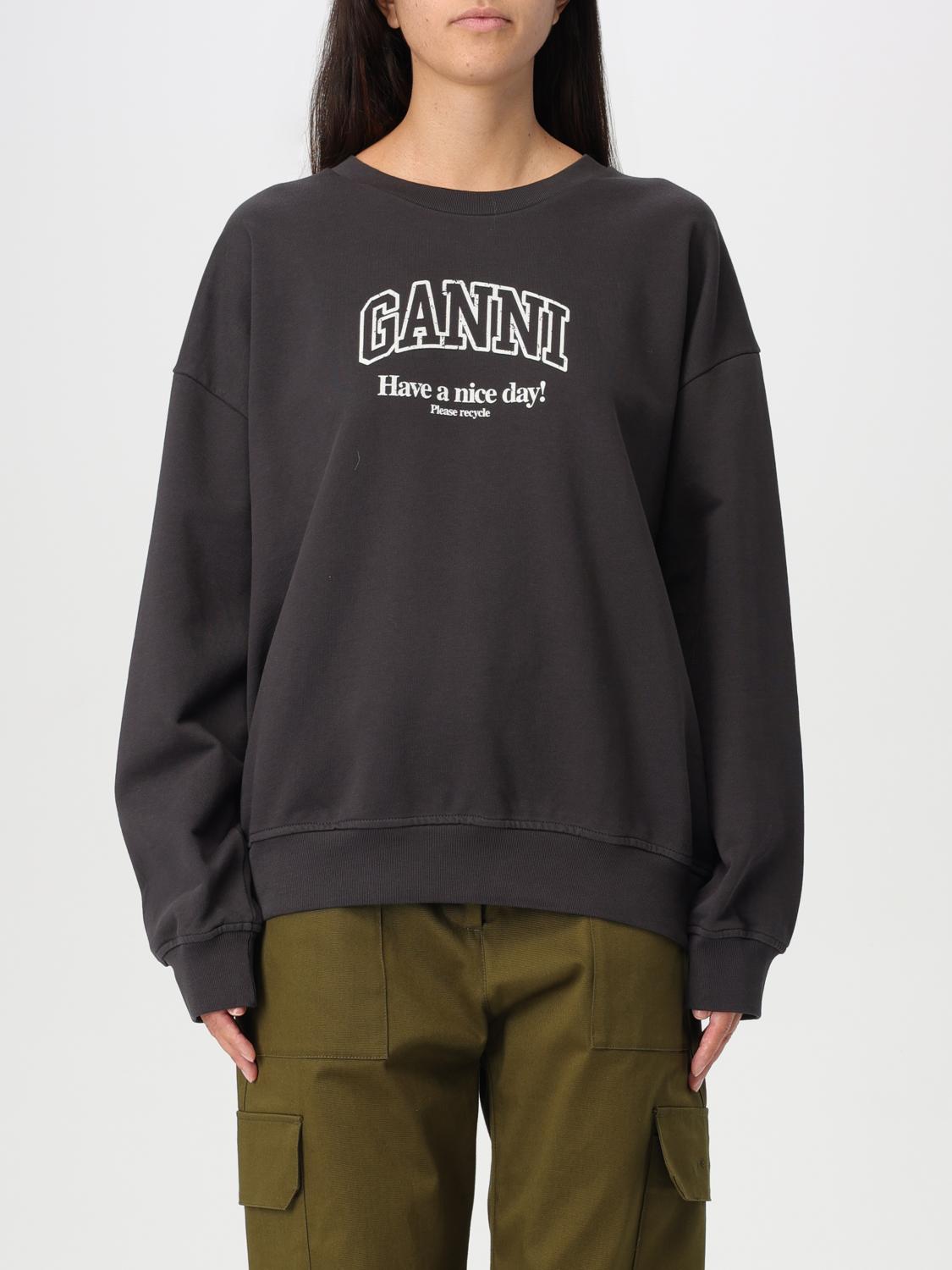 Shop Ganni Sweatshirt  Woman Color Charcoal In 炭黑色