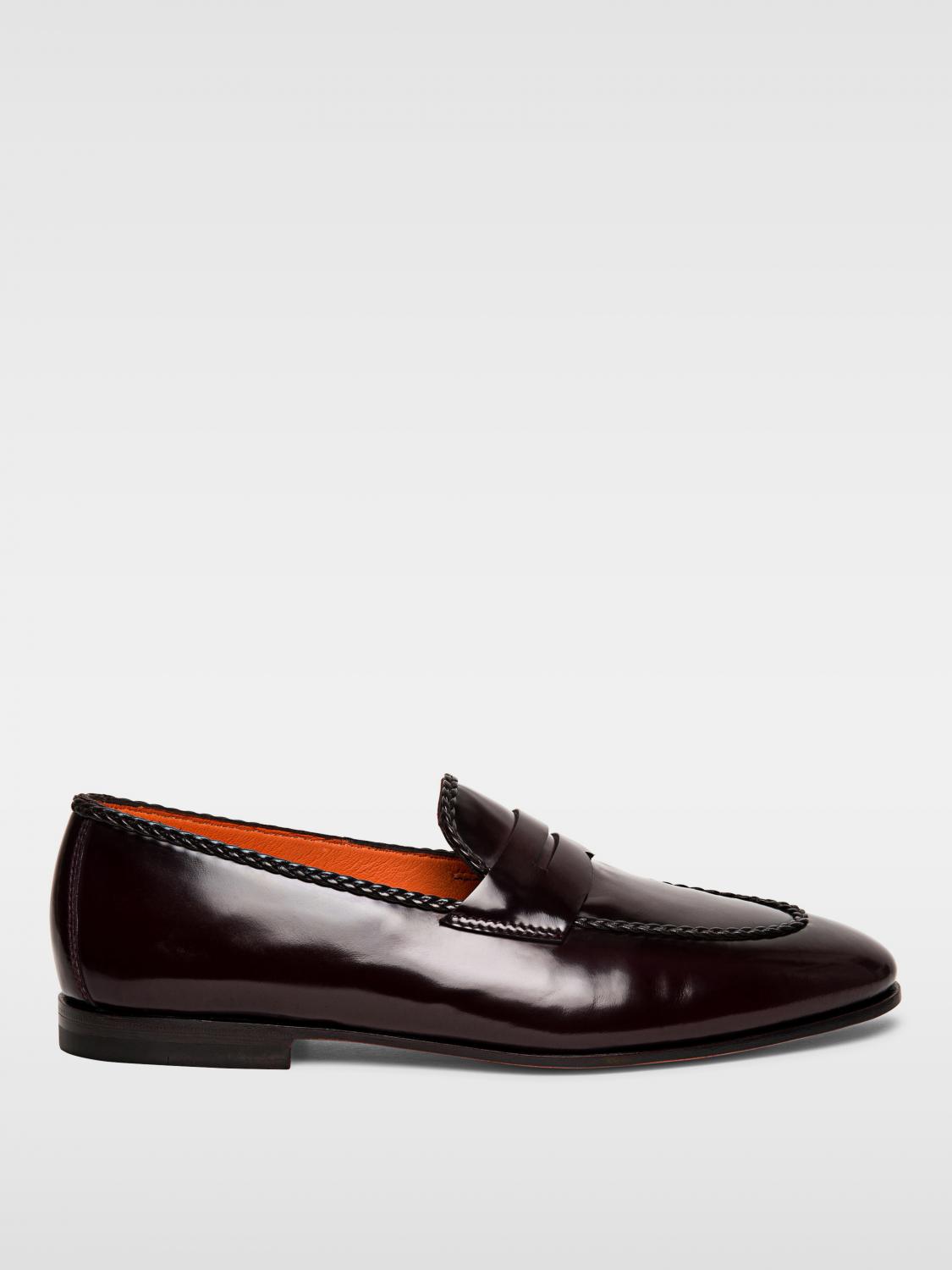 Shop Santoni Loafers  Men Color Burgundy In 酒红