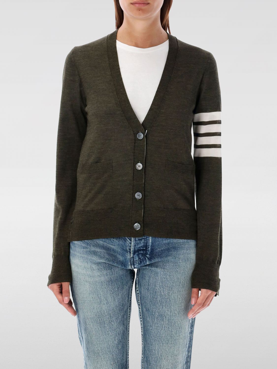 Shop Thom Browne Cardigan  Woman Color Green In Grün