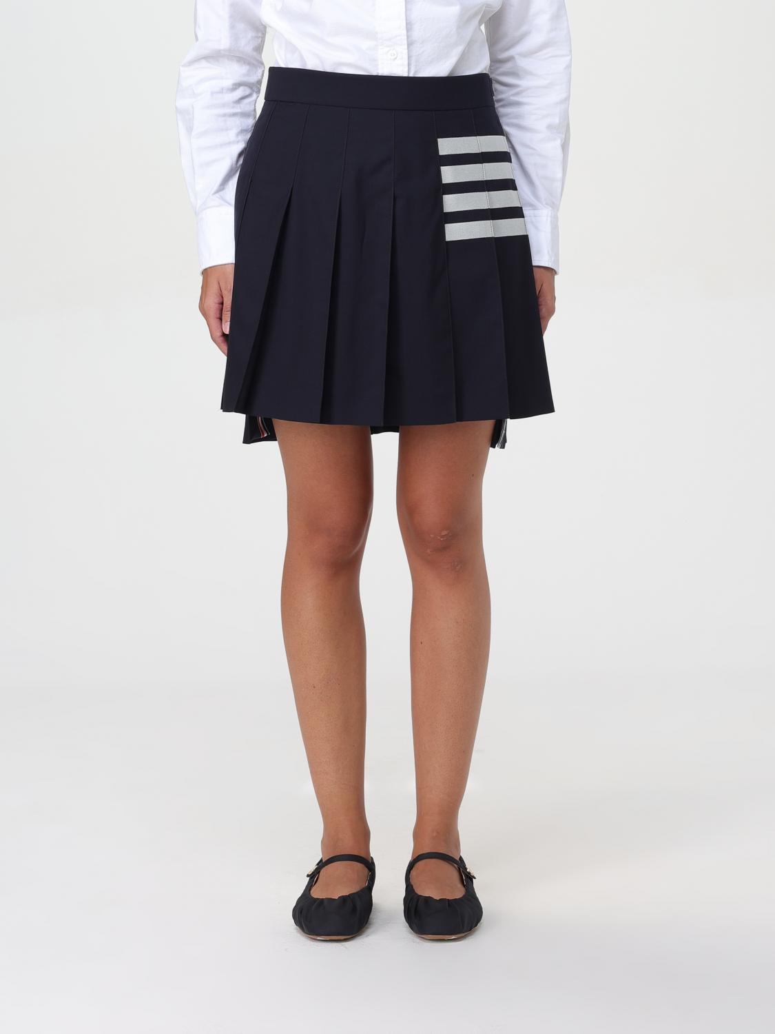 Thom Browne Plain Weave 4 Bar Pleated Mini Skirt In Blue