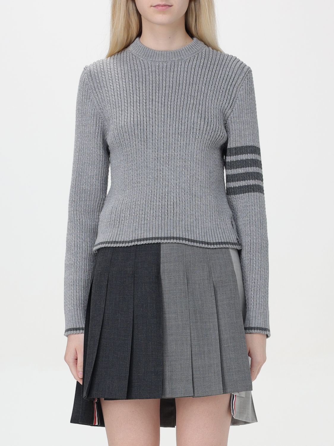 Shop Thom Browne Sweater  Woman Color Grey In 灰色