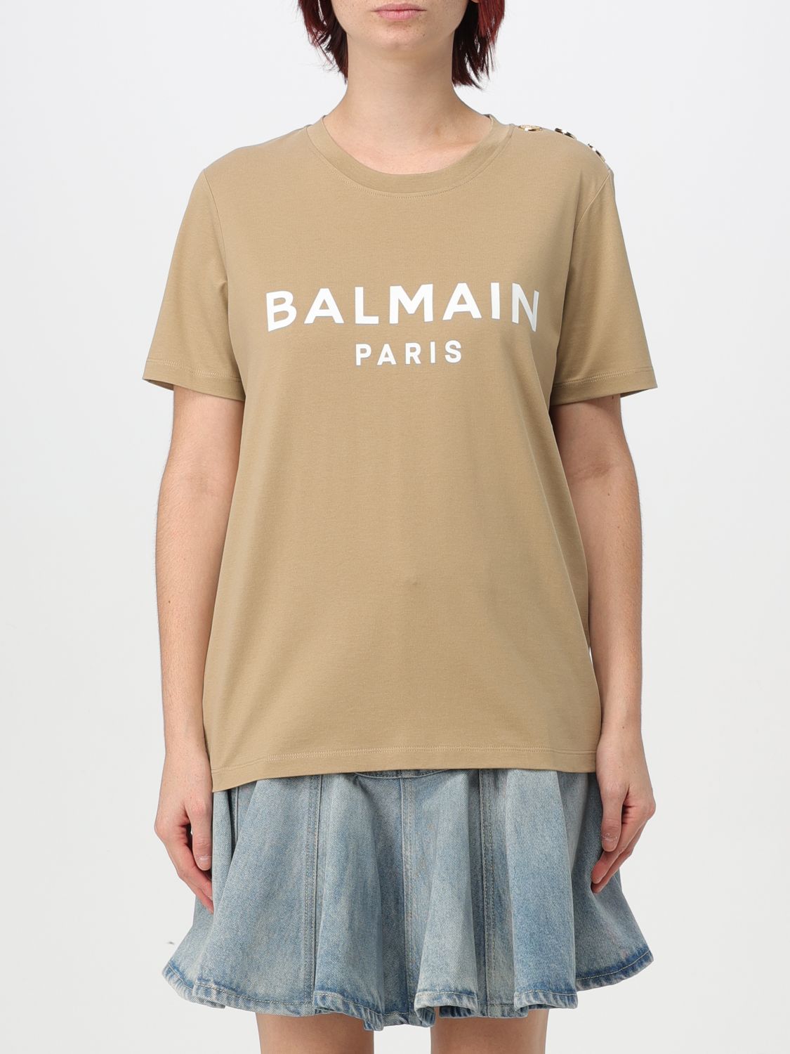 Shop Balmain T-shirt  Woman Color Beige