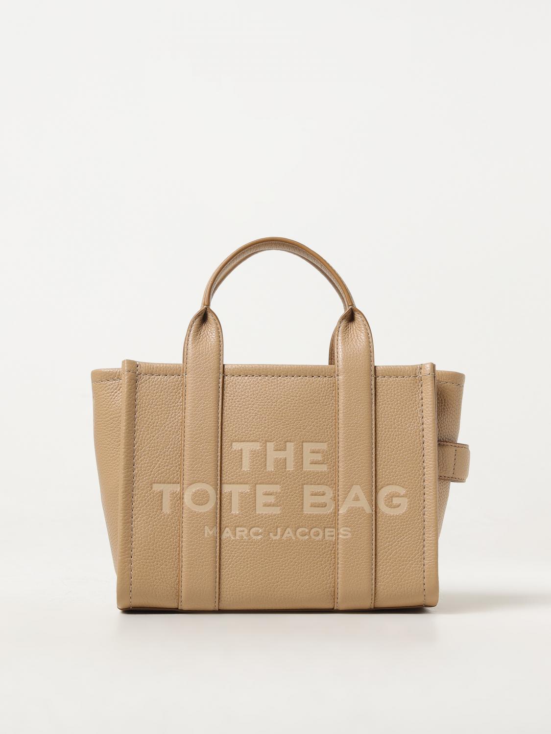Marc Jacobs 'the Medium Tote Bag' Beige Shoulder Bag With Logo In Grainy Leather Woman In Brown