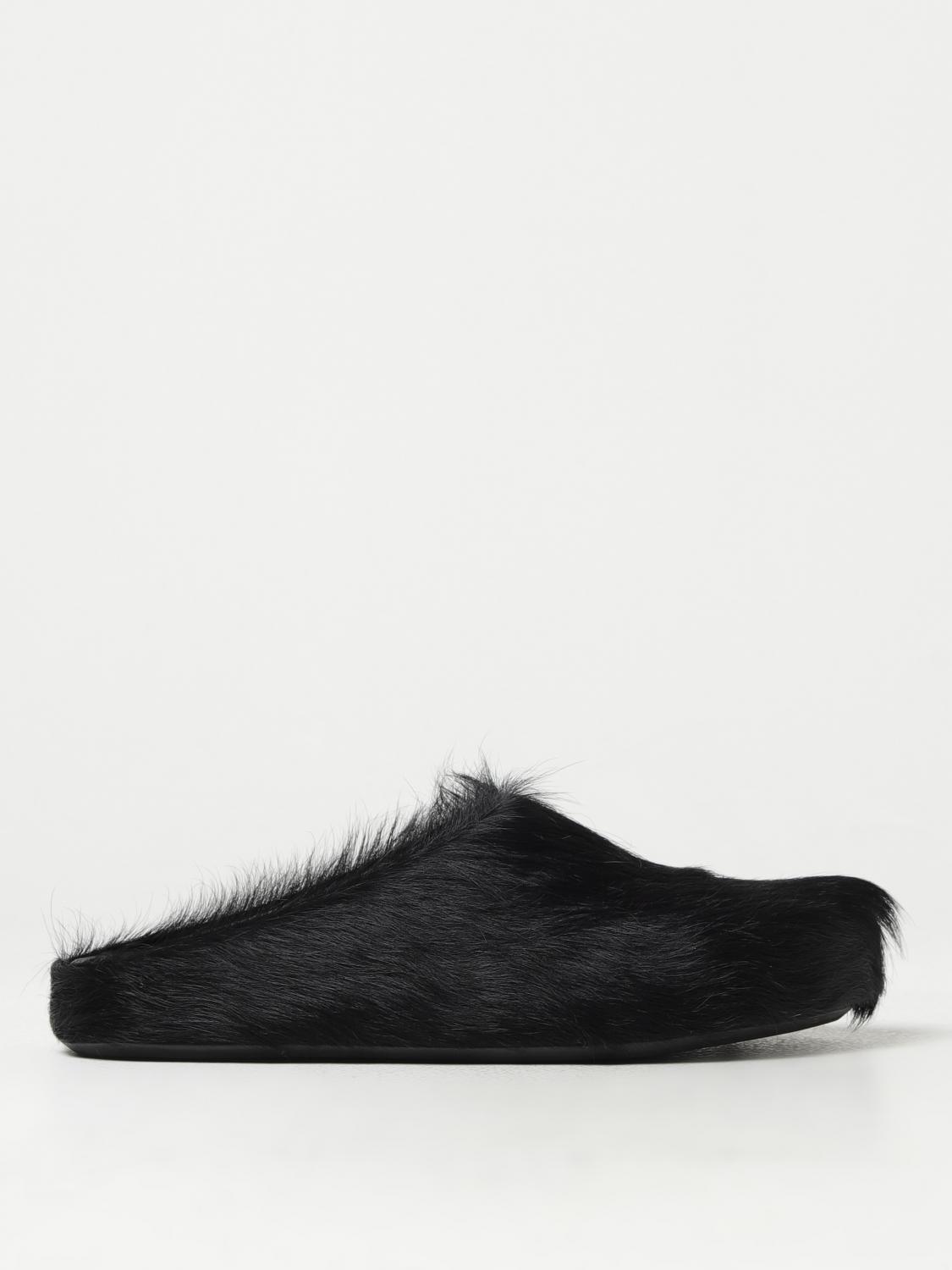 Marni Long-hair Calfskin Fussbett Sabot In Schwarz