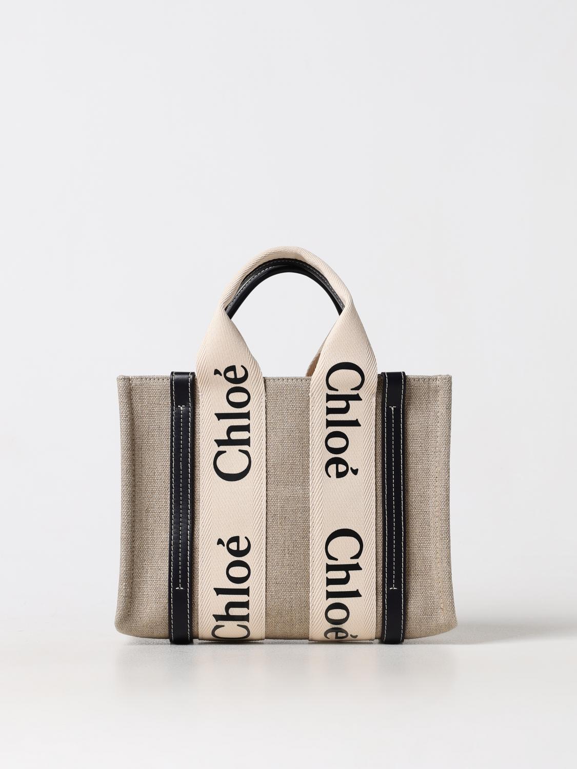Chloé Structured White Handbag With Bold Branding In Rope