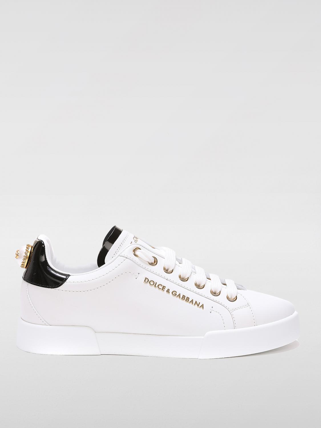 Dolce & Gabbana White Low Top Sneakers With Logo Lettering On The Tongue And Logo Detail On The Heel In Leather Woma In Weiss