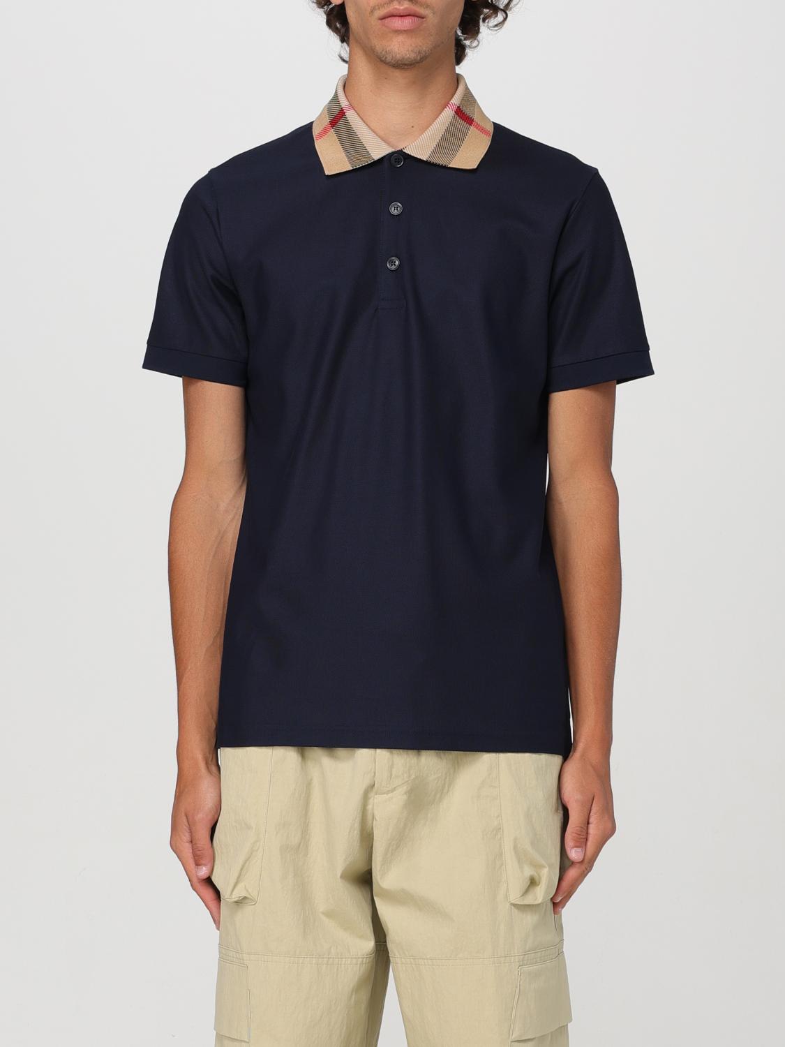 Burberry Cody Polo Shirt With Check Collar In Blue