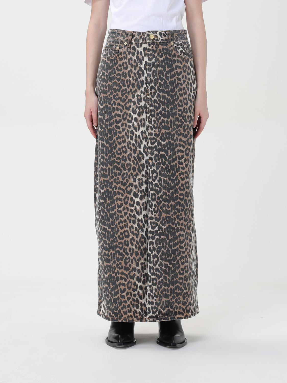 Ganni + Net Sustain Leopard-print Organic Denim Maxi Skirt In 棕色