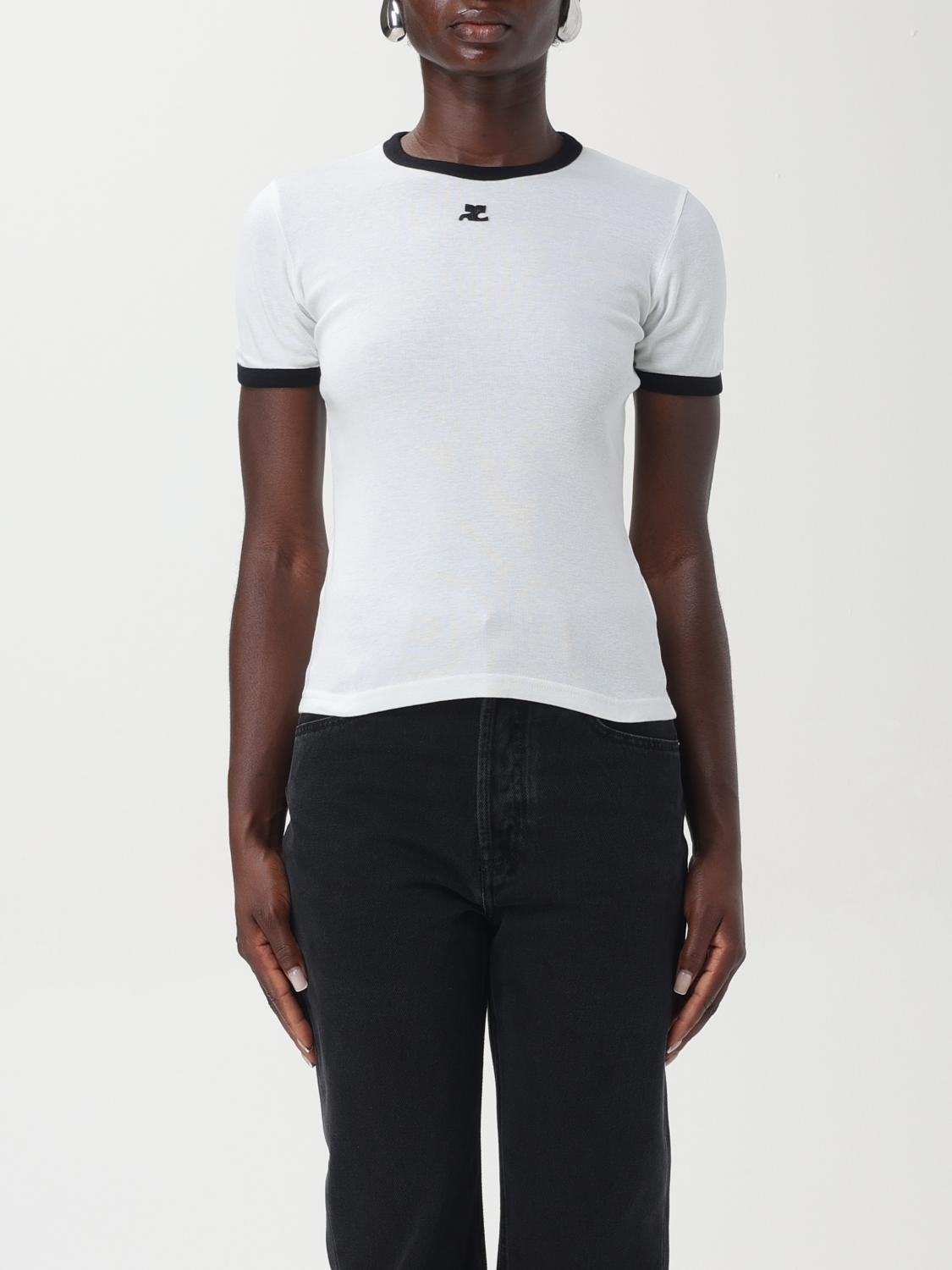 Shop Courrèges T-shirt  Woman Color White In Weiss