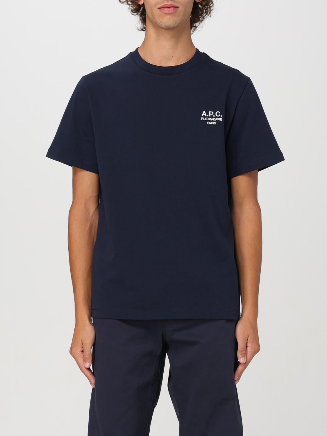 A.p.c. Men Blue Crewneck T-shirt With Logo Embroidered On The Front In Cotton Man