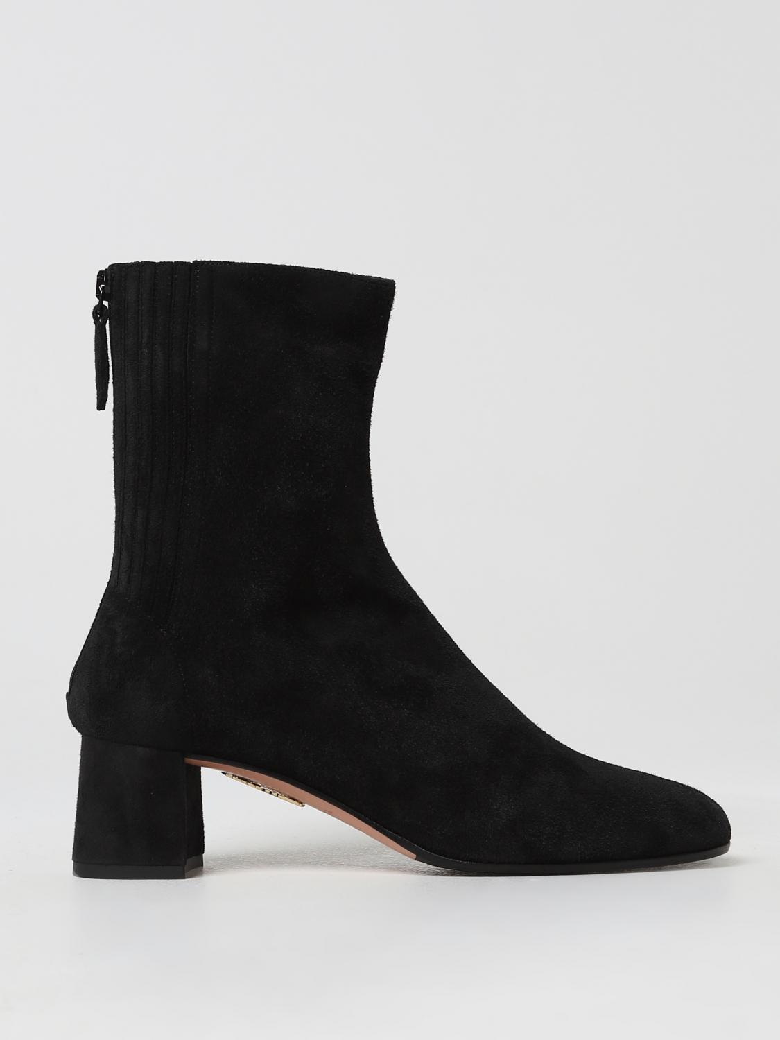 Shop Aquazzura Flat Ankle Boots  Woman Color Black In 黑色