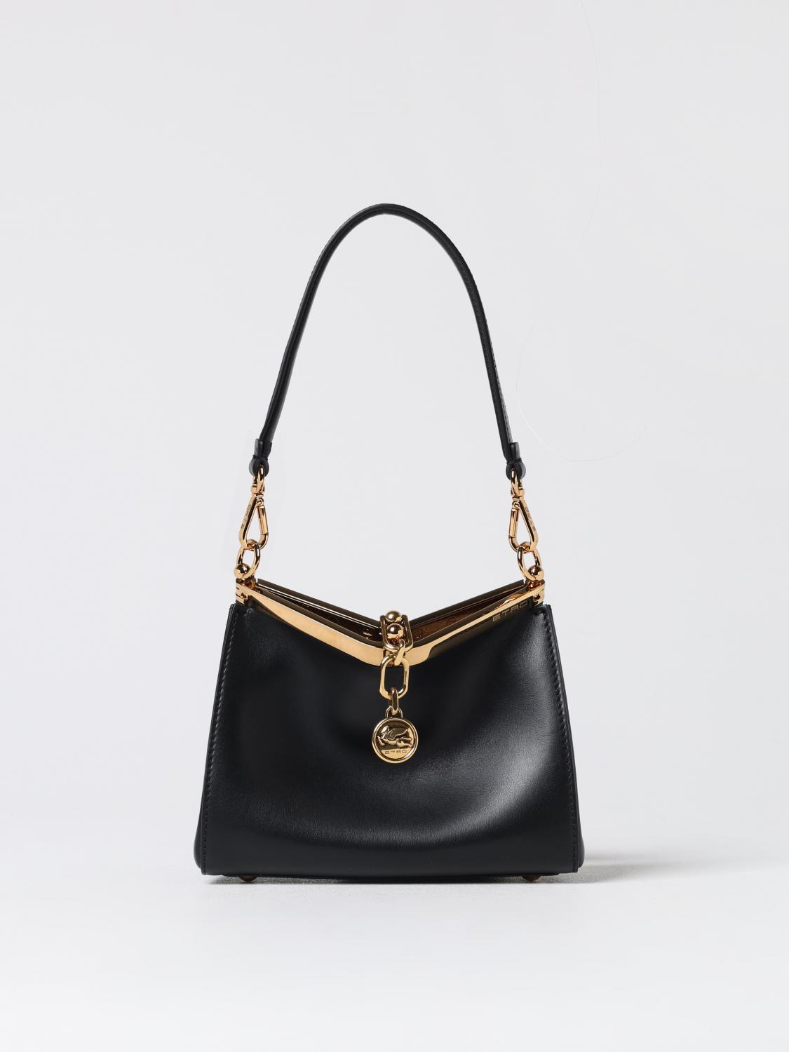 Etro 'small Vela' Black Shoulder Bag With Logo And Pegasus Charm In Black