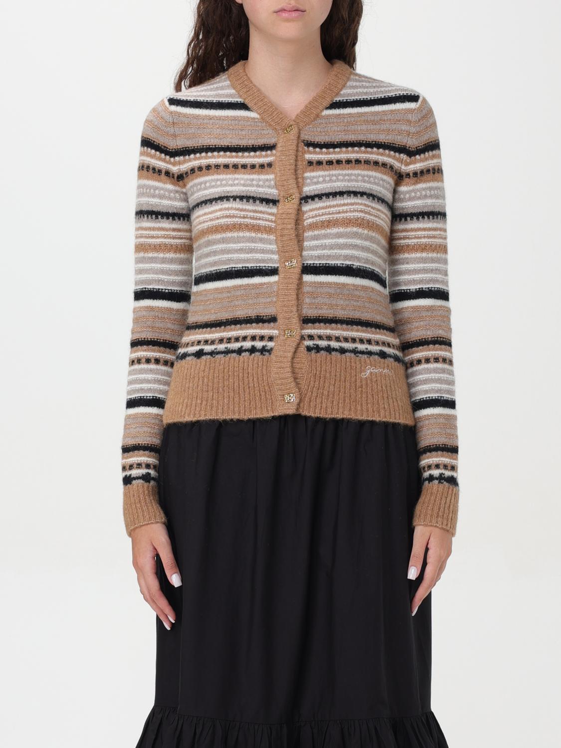 Shop Ganni Cardigan  Woman Color Brown